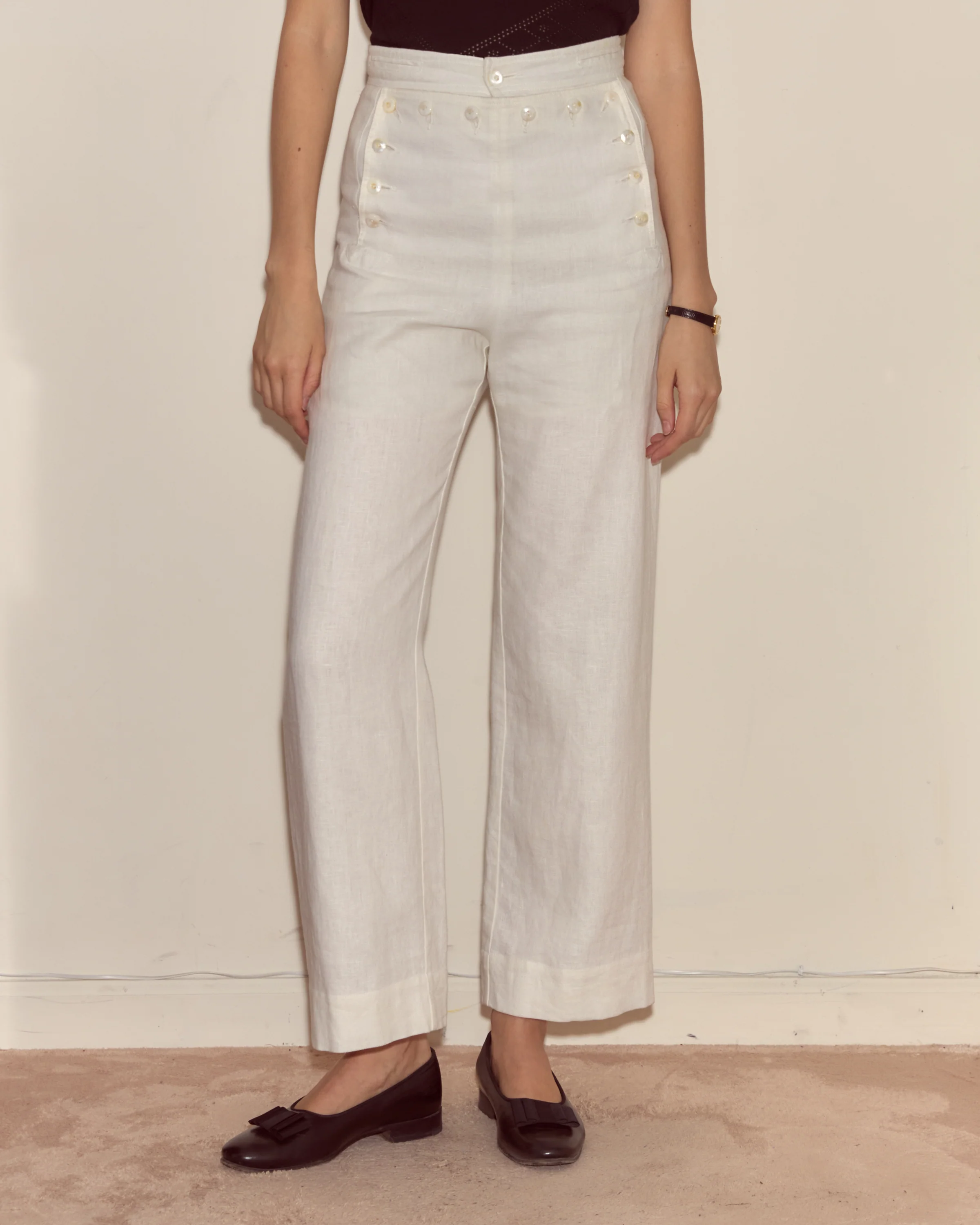 Linen Sailor Trousers - White - Image 3