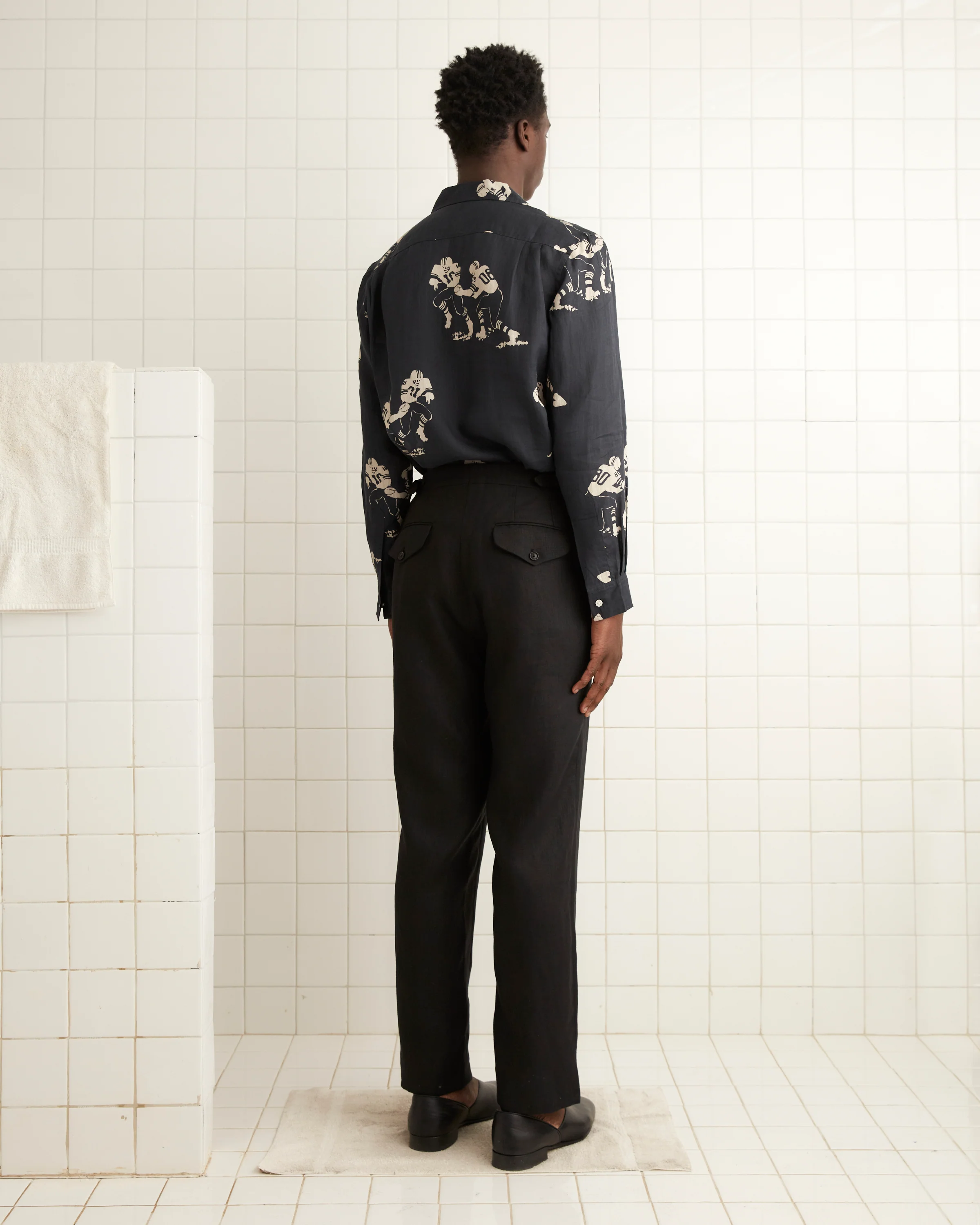 Linen Suiting Trousers - Black - Image 3