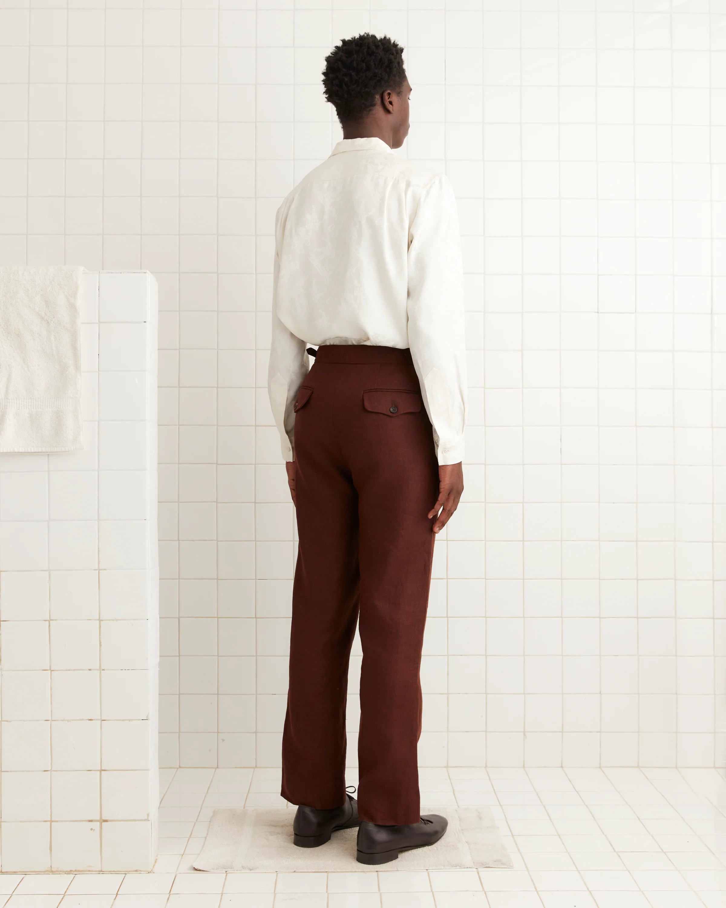 Linen Suiting Trousers - Chocolate - Image 3