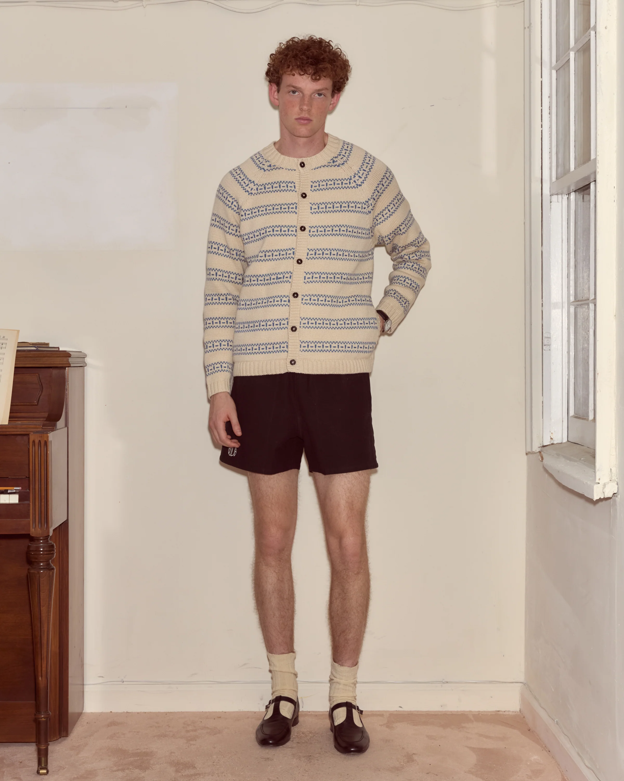 Meandering Stripe Cardigan - Cream