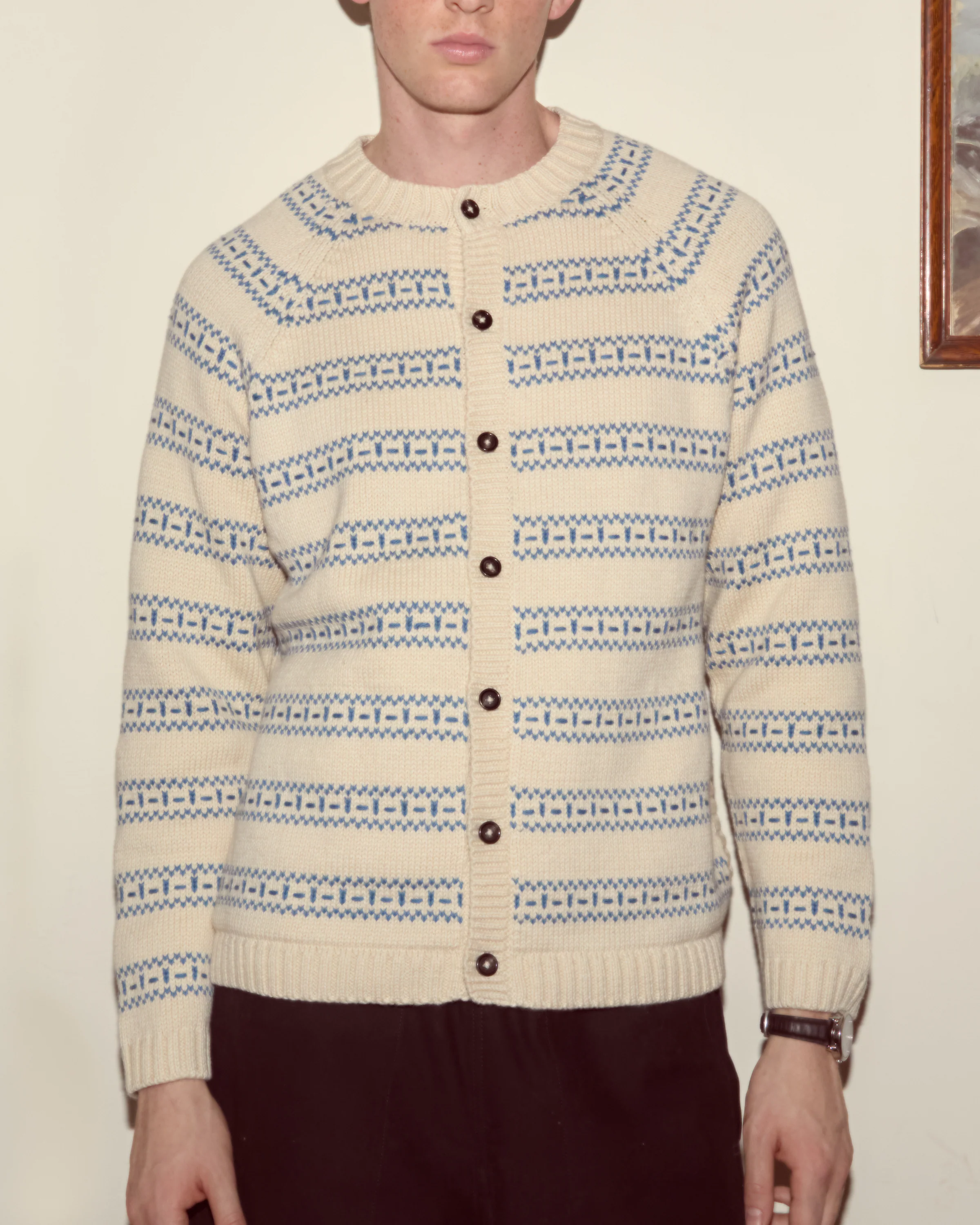 Meandering Stripe Cardigan - Cream - Image 2