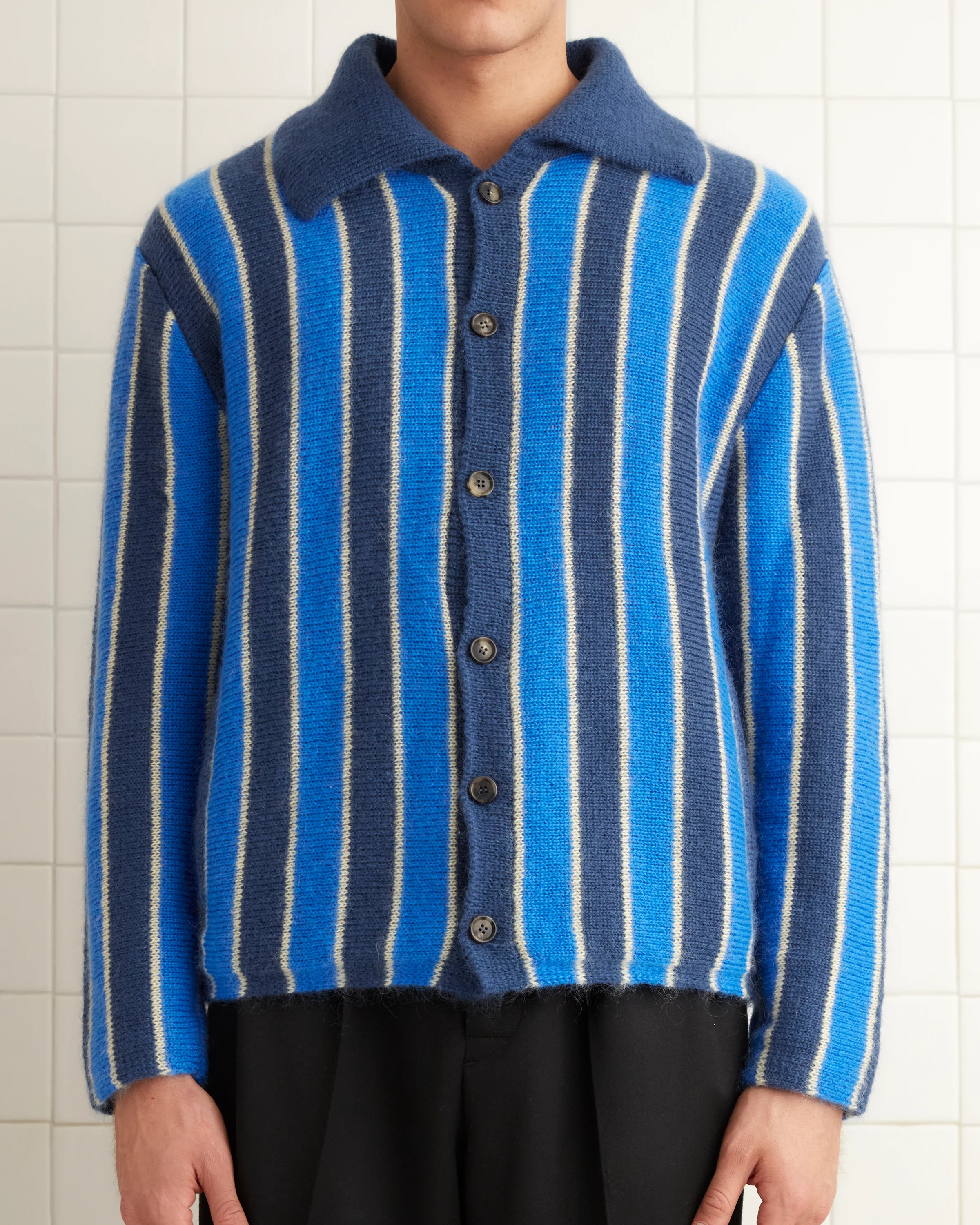Mohair Stripe Cardigan - Blue/Multi - Image 2