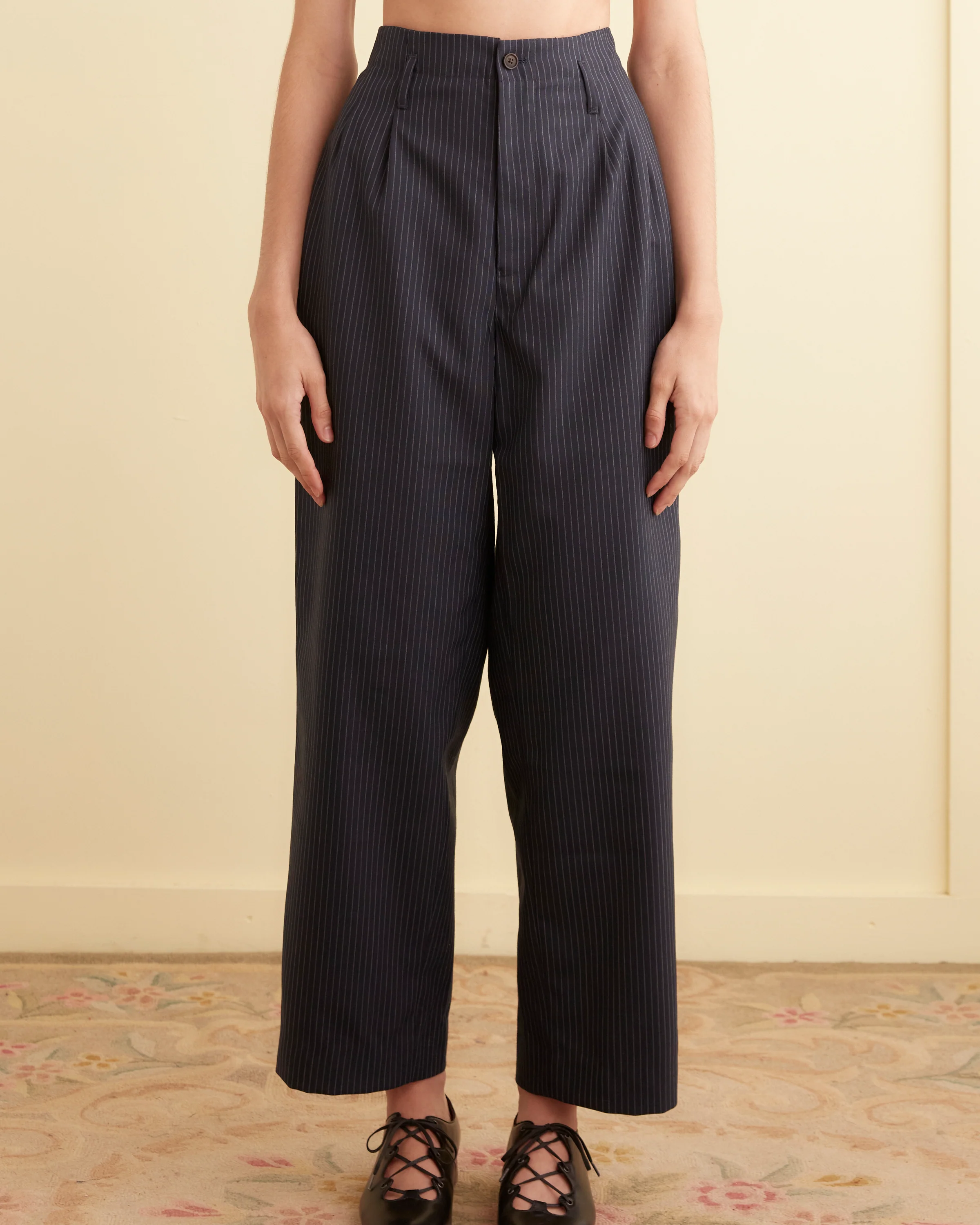 Navy Pinstripe Trousers - 26 - Image 2