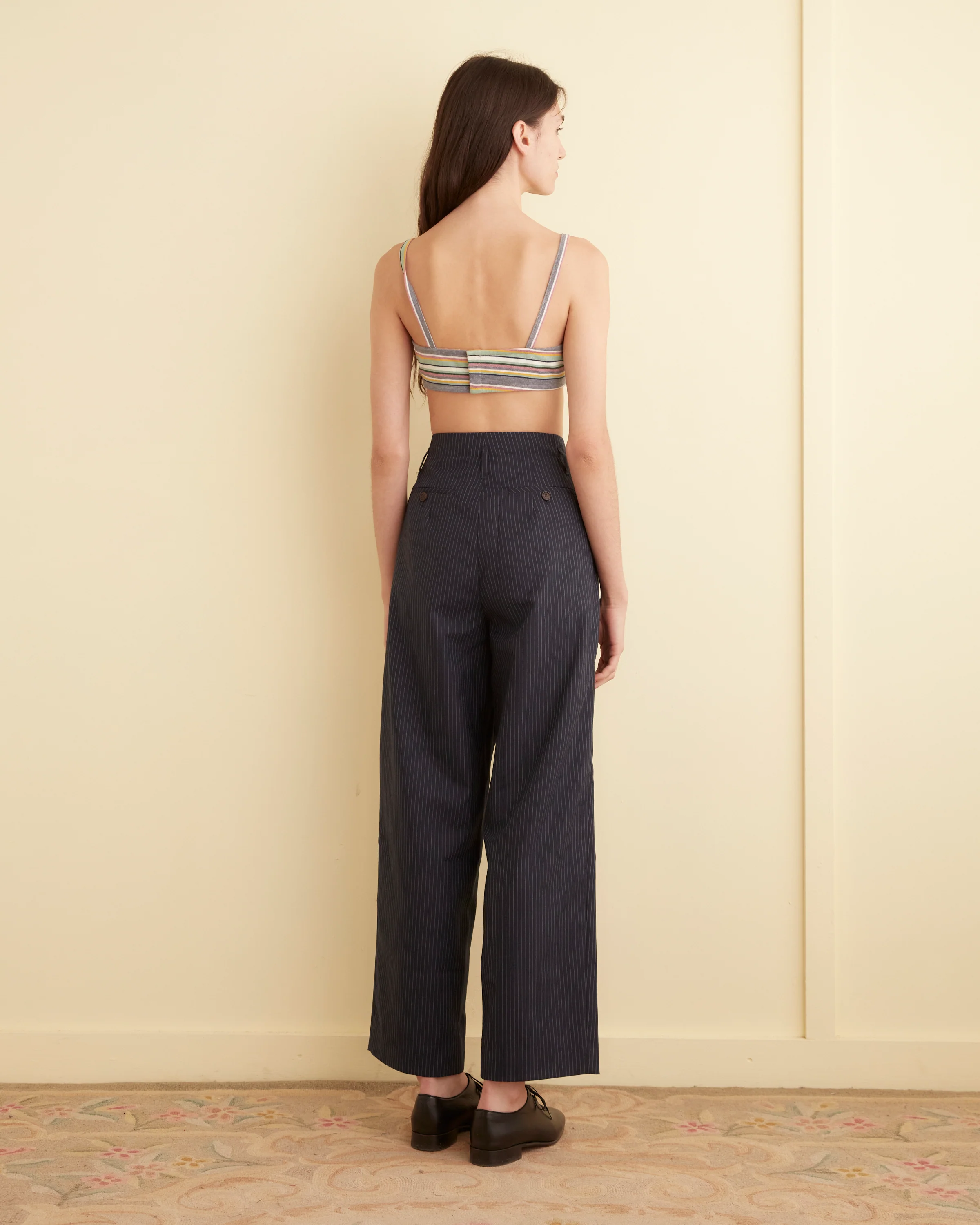 Navy Pinstripe Trousers - 26 - Image 3