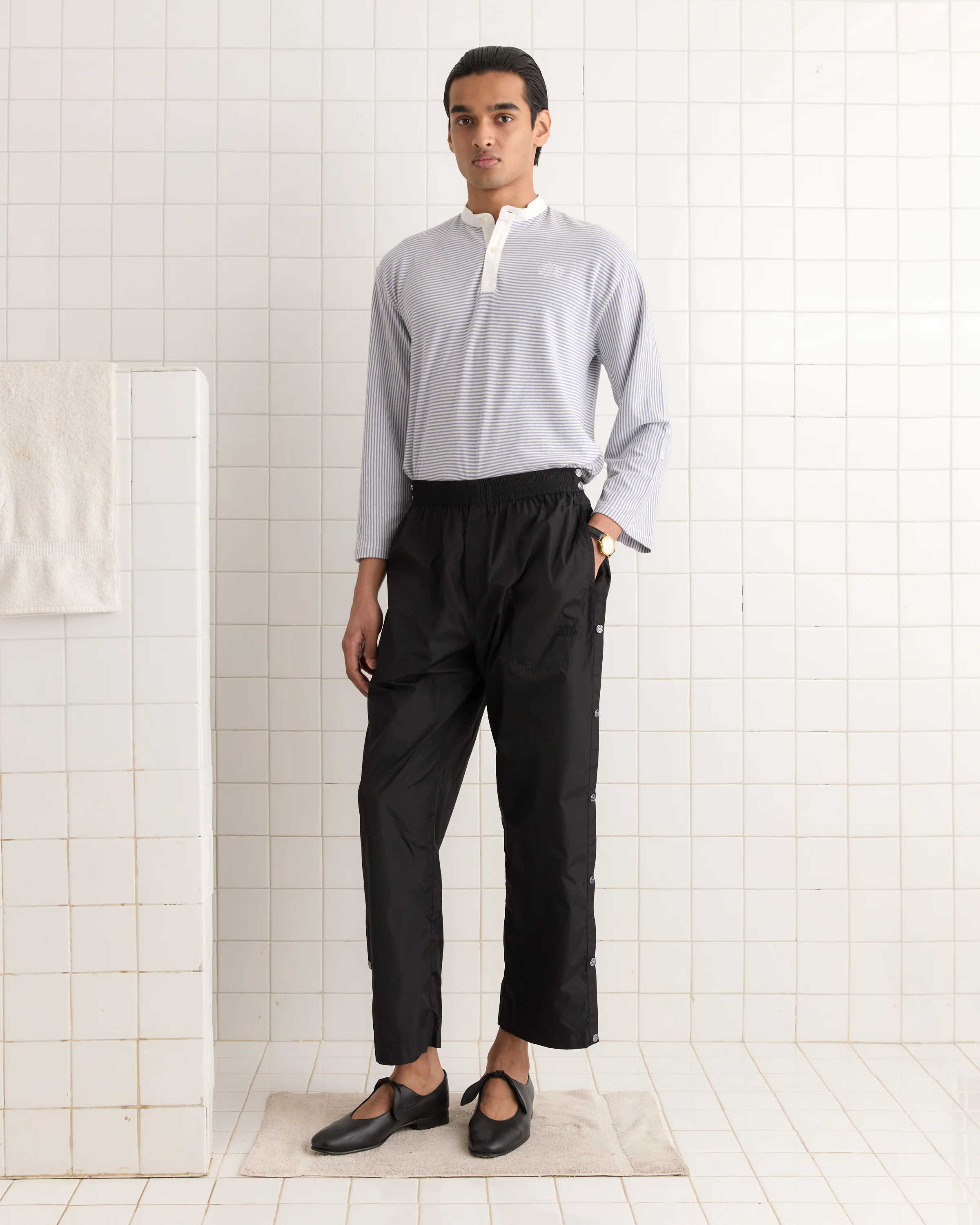 Nylon Tear-Away Track Pants - Black