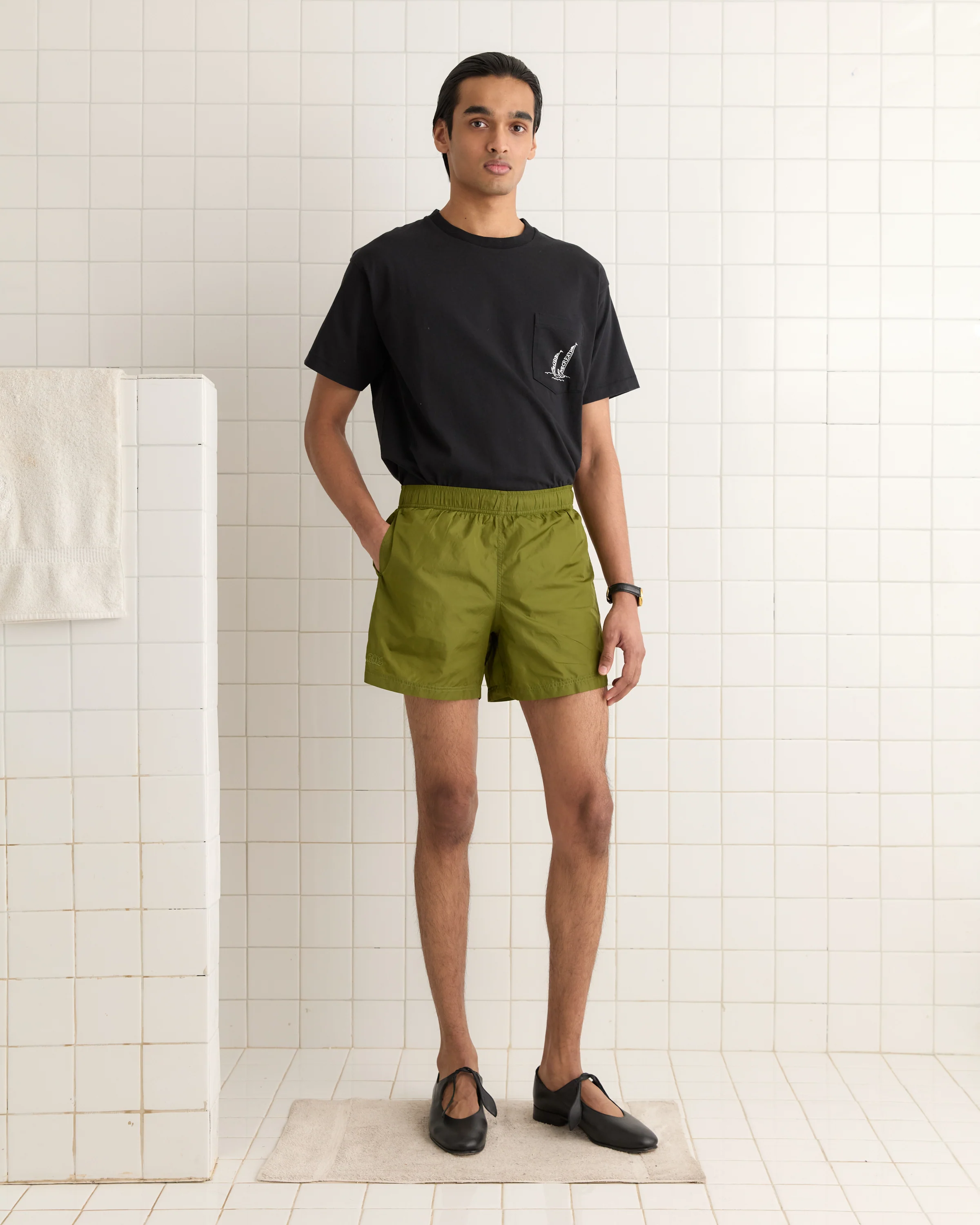 Nylon Track Shorts - Olive