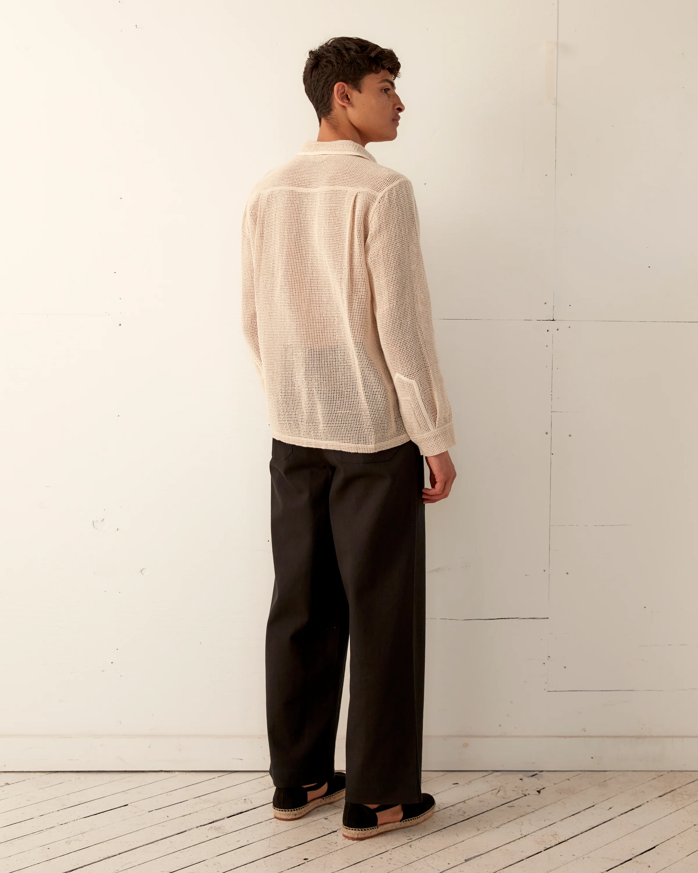 Open Weave Long Sleeve Shirt - Ecru - Image 4