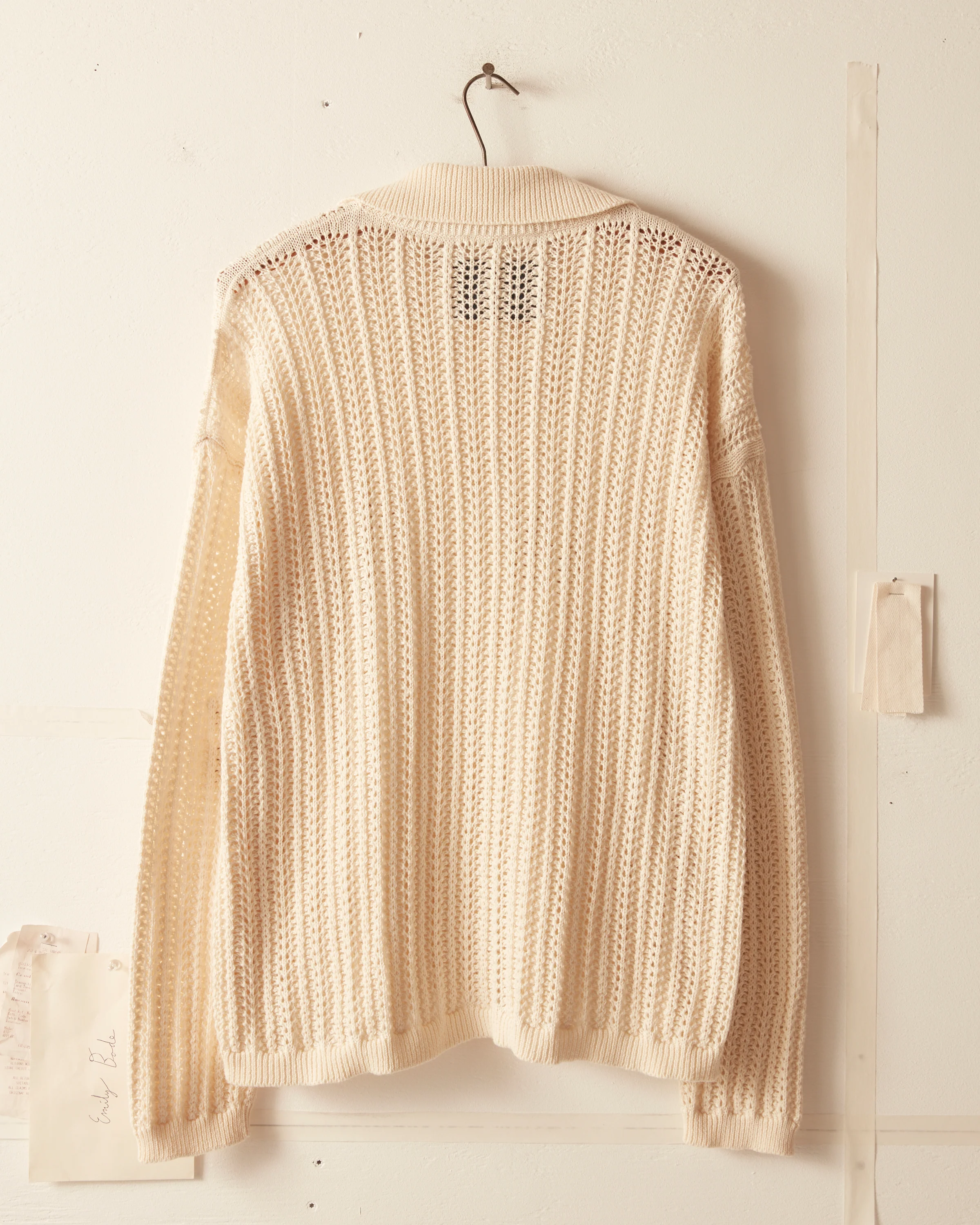 Pointelle Polo Long Sleeve - Cream - Image 5