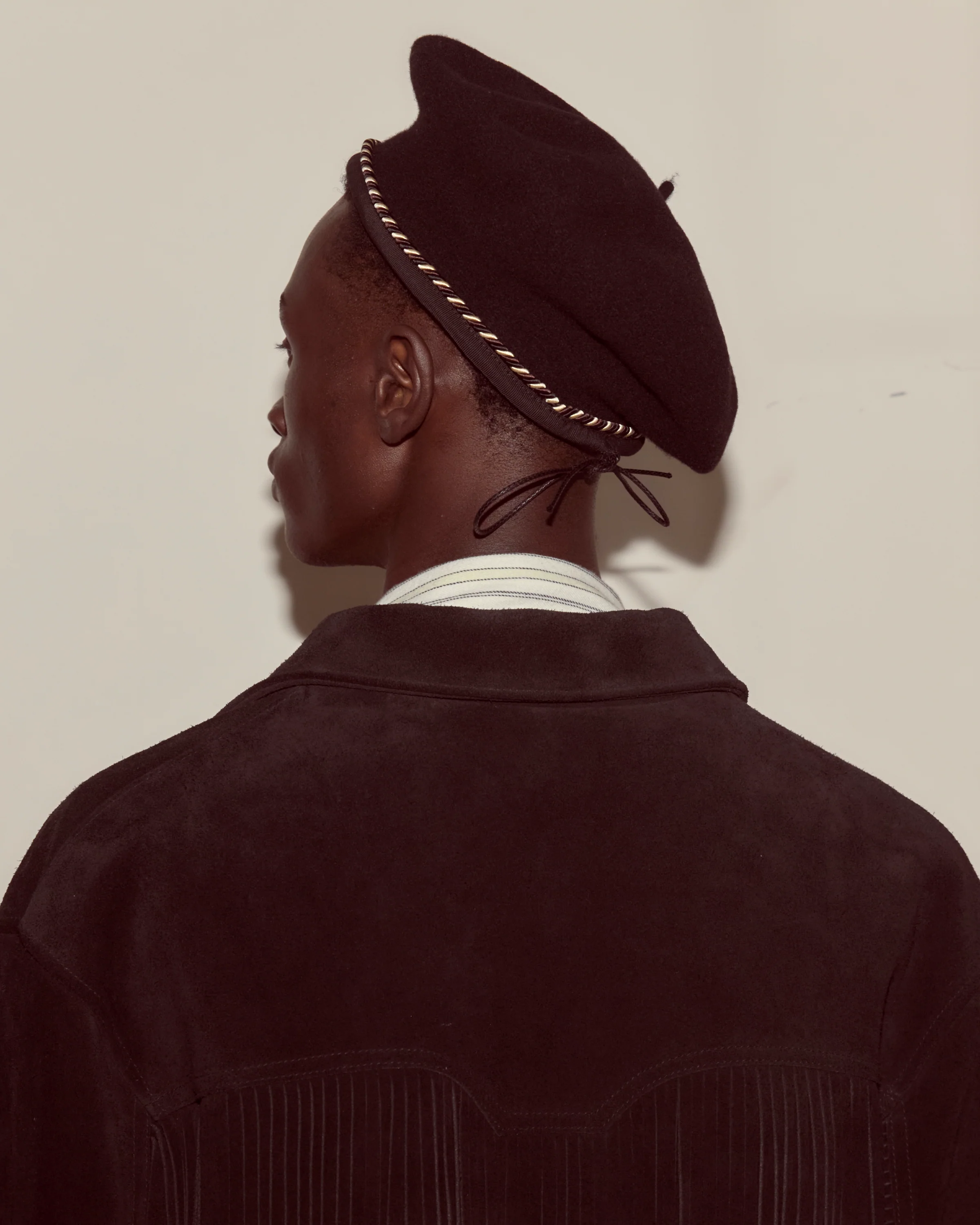 Script Beret - Black with Brown/Black Piping