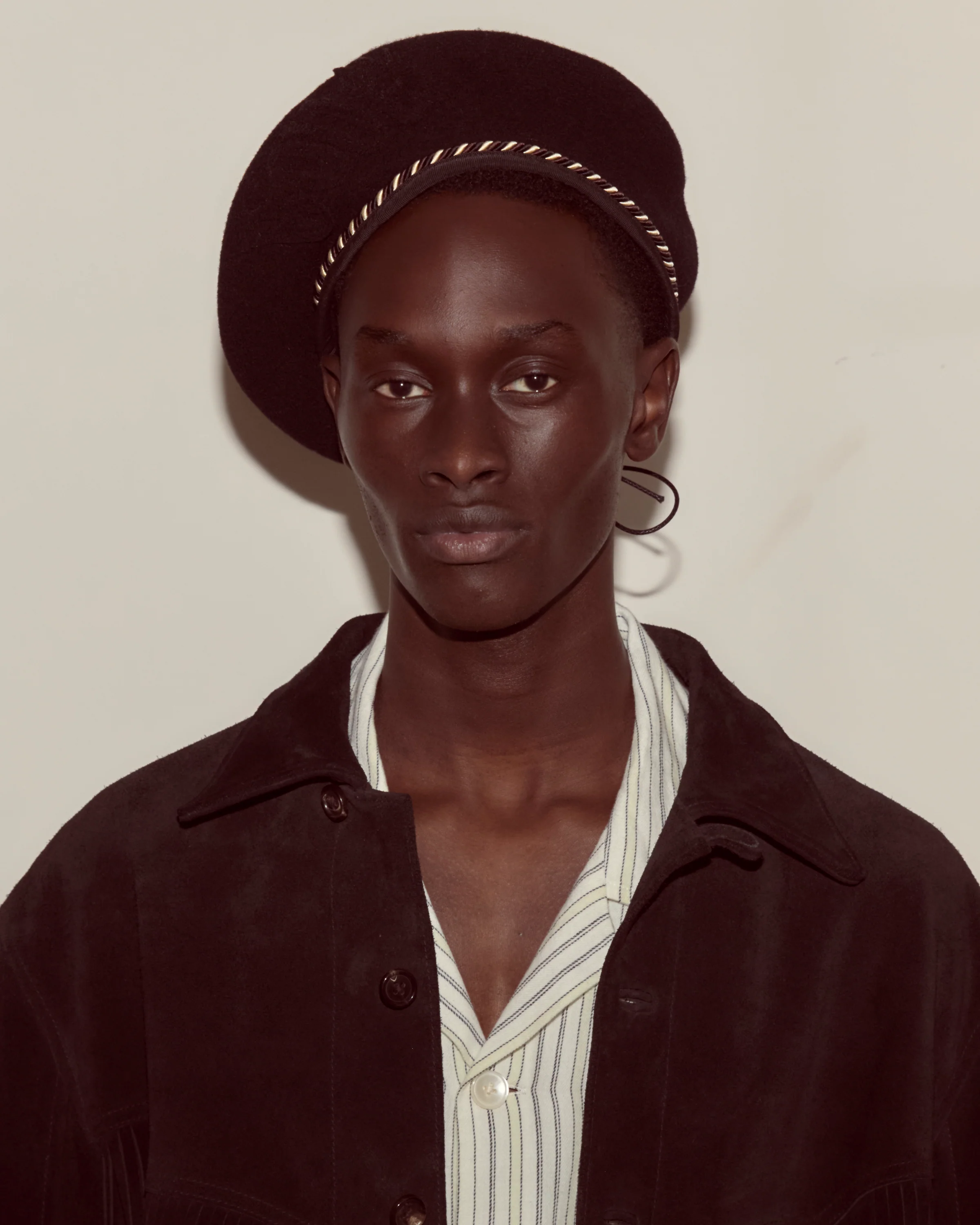 Script Beret - Black with Brown/Black Piping - Image 2