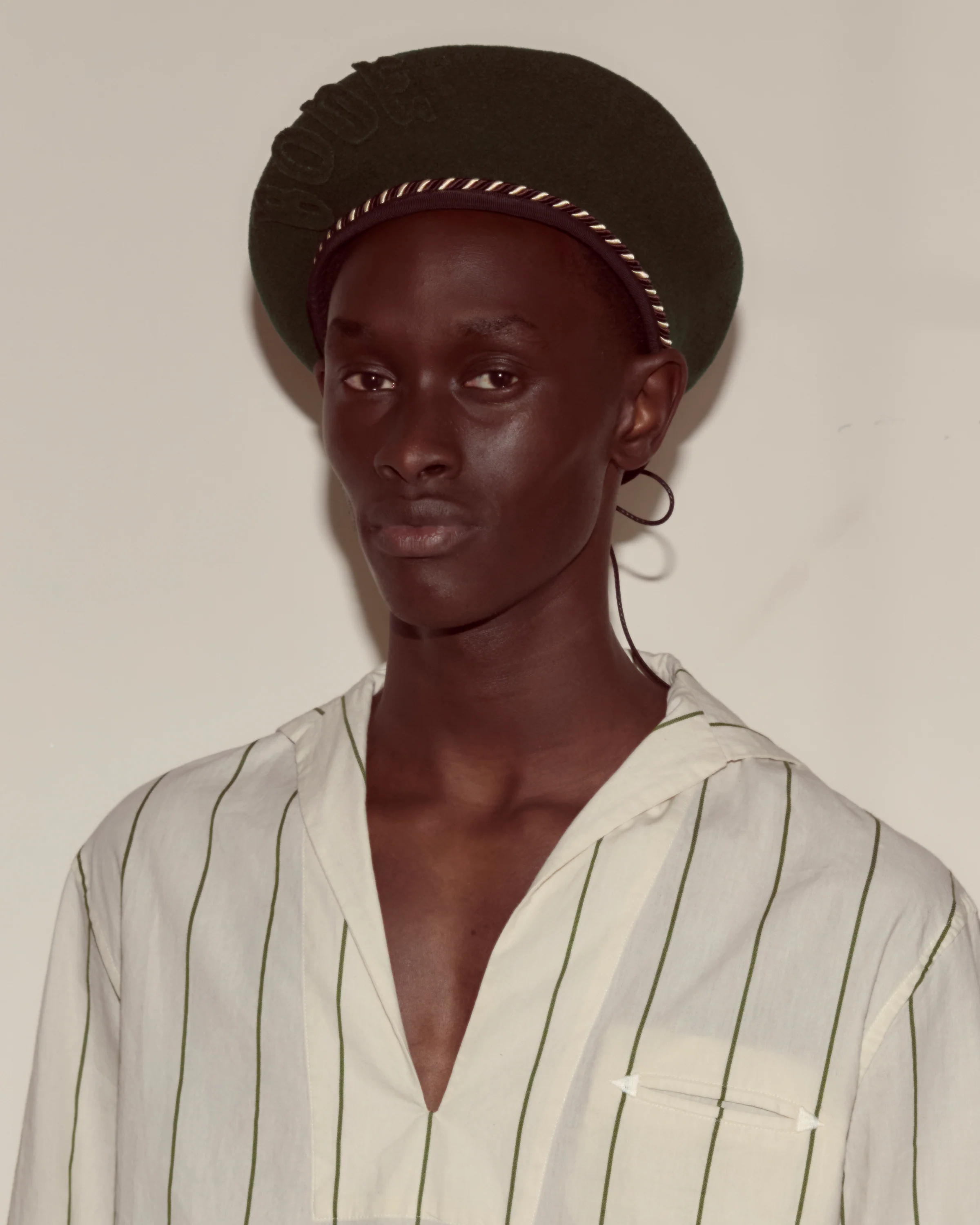 Script Beret - Green with Brown/Black Piping