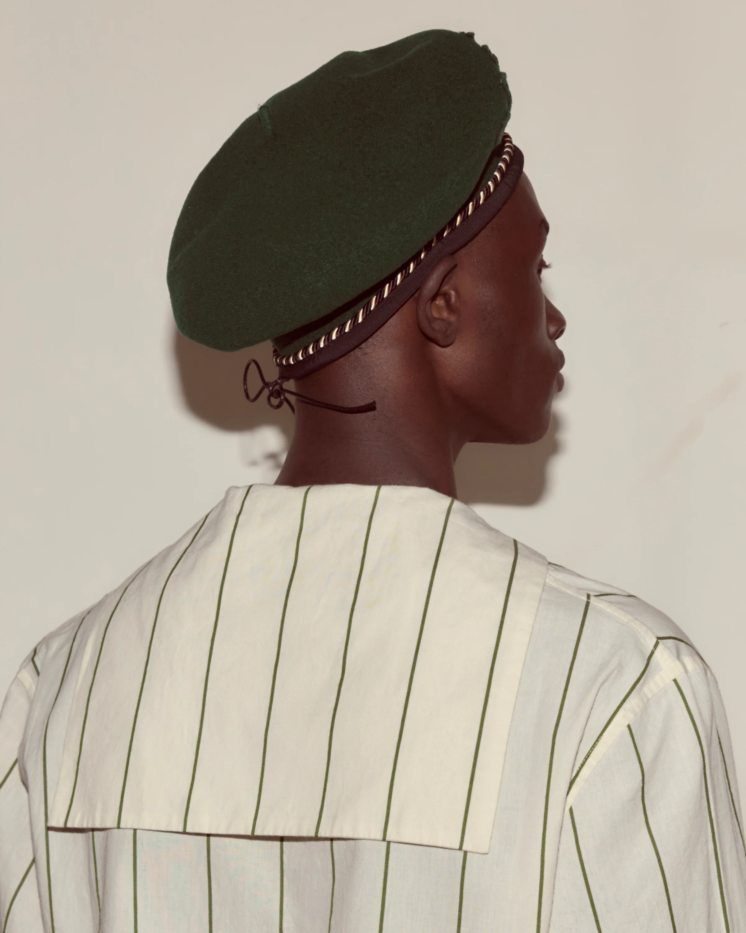 Script Beret - Green with Brown/Black Piping - Image 2