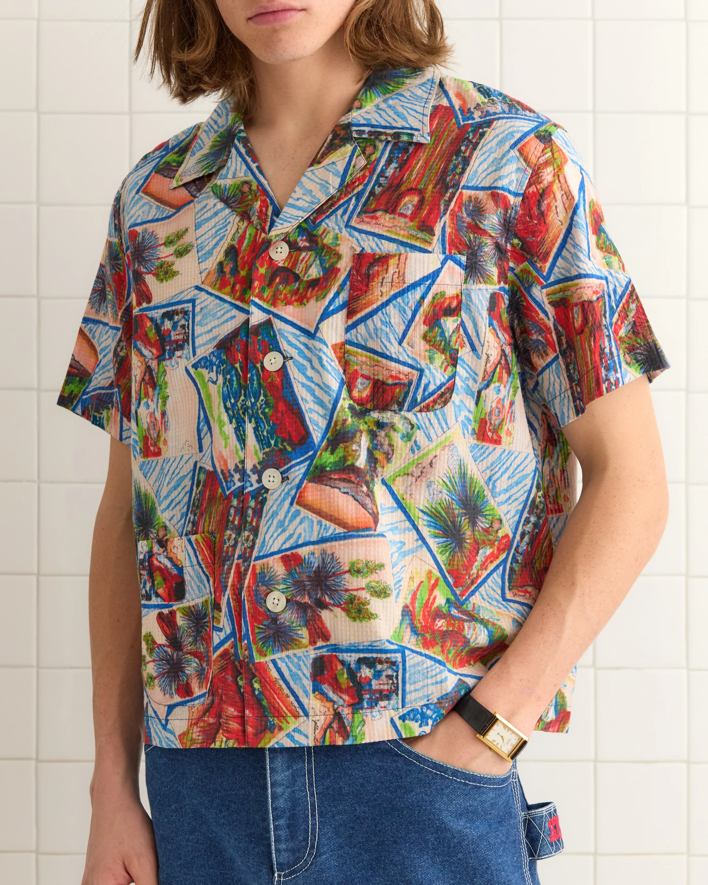 Seersucker Postcard Short Sleeve Shirt