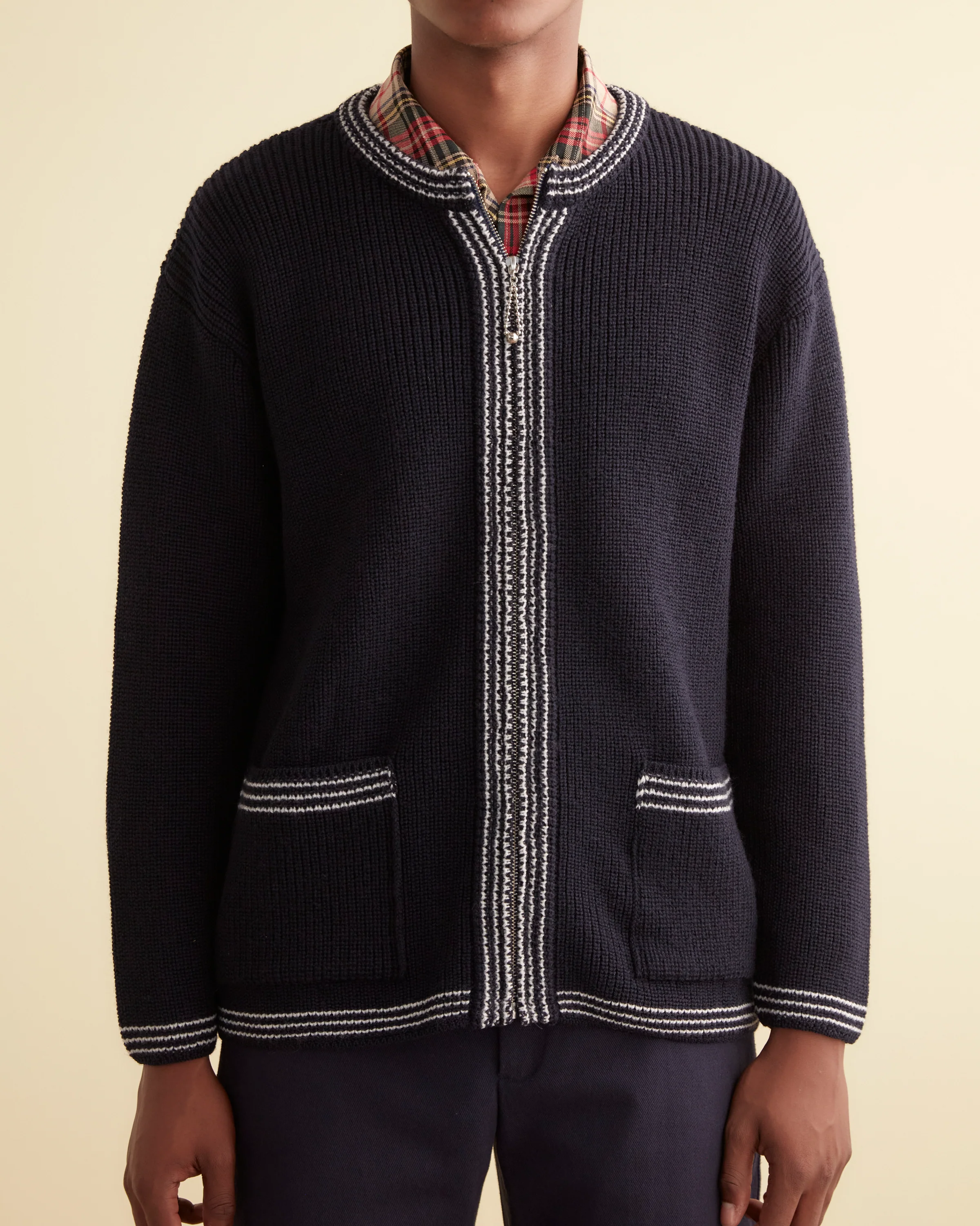 Shaker Stitch Cardigan - Navy - Image 2