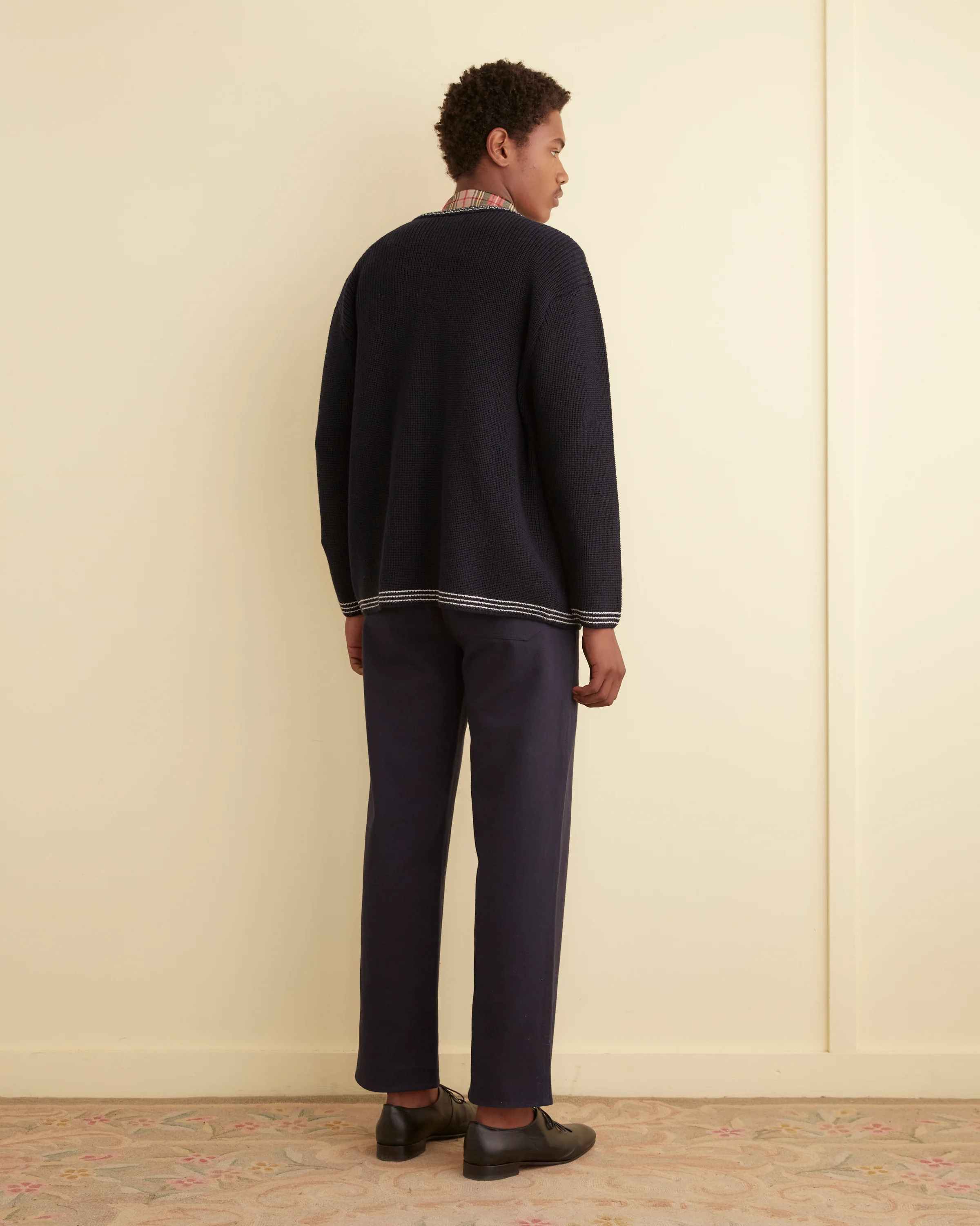 Shaker Stitch Cardigan - Navy - Image 3