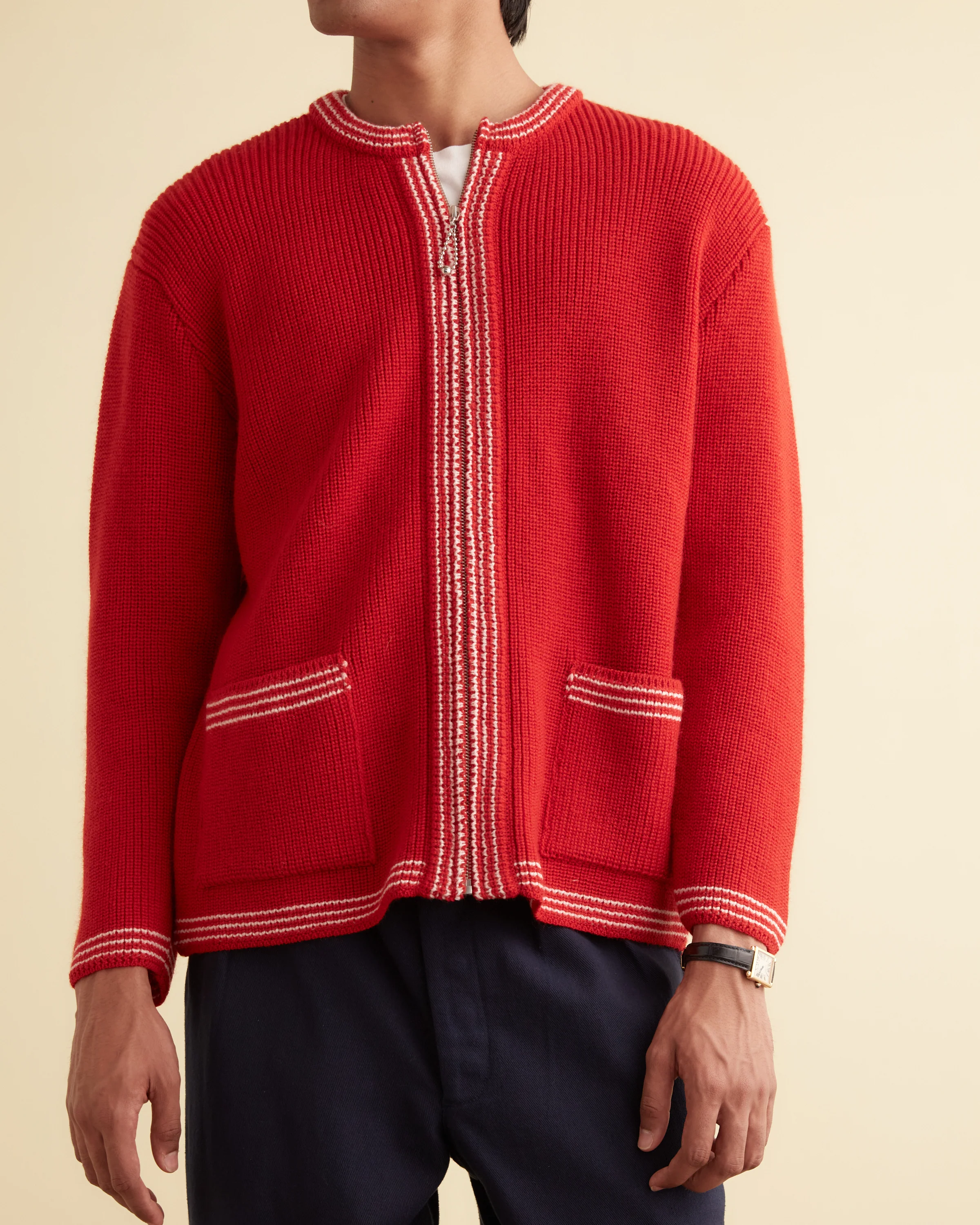 Shaker Stitch Cardigan - Red - Image 2