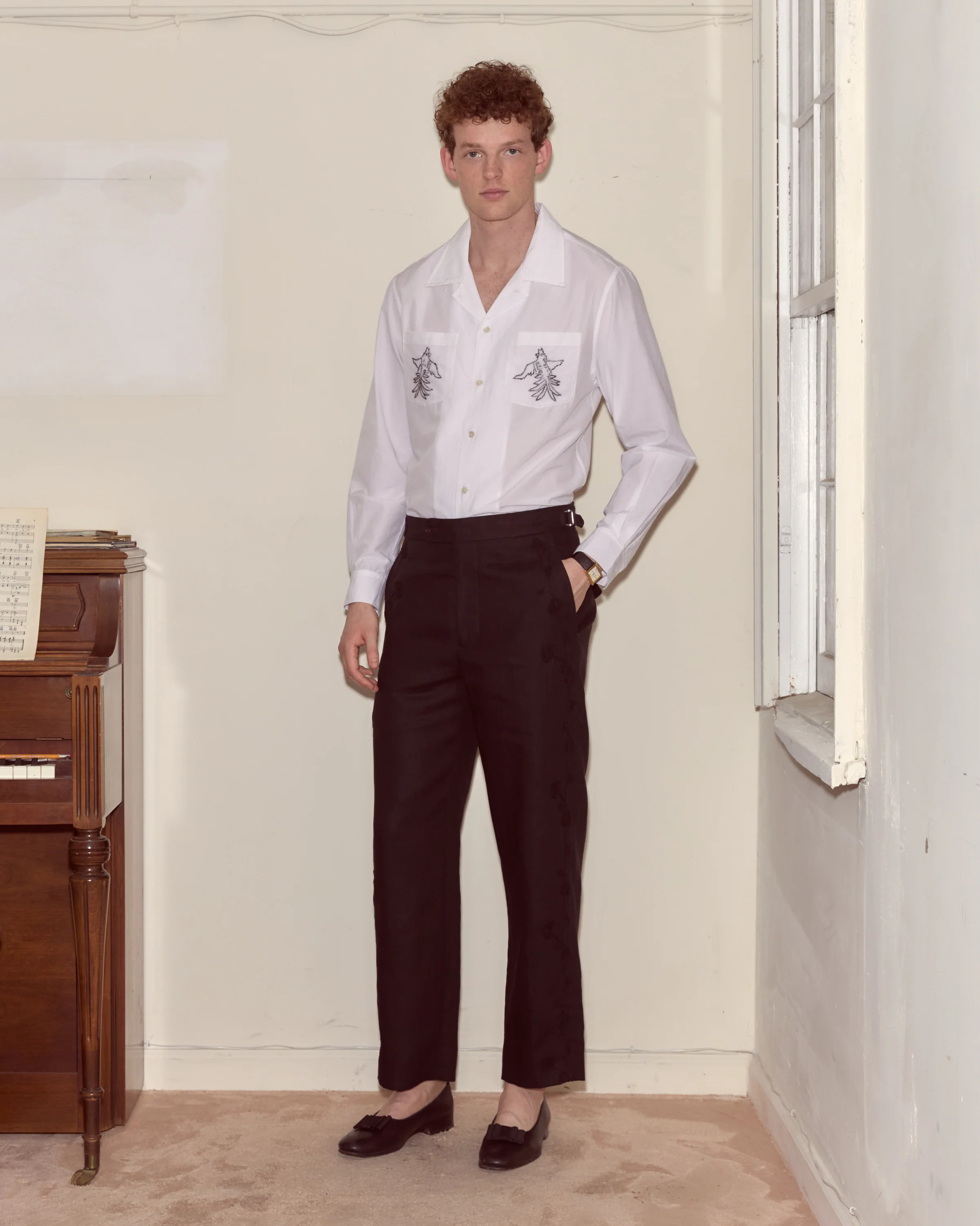 Snowdrop Linen Side-Buckle Trousers