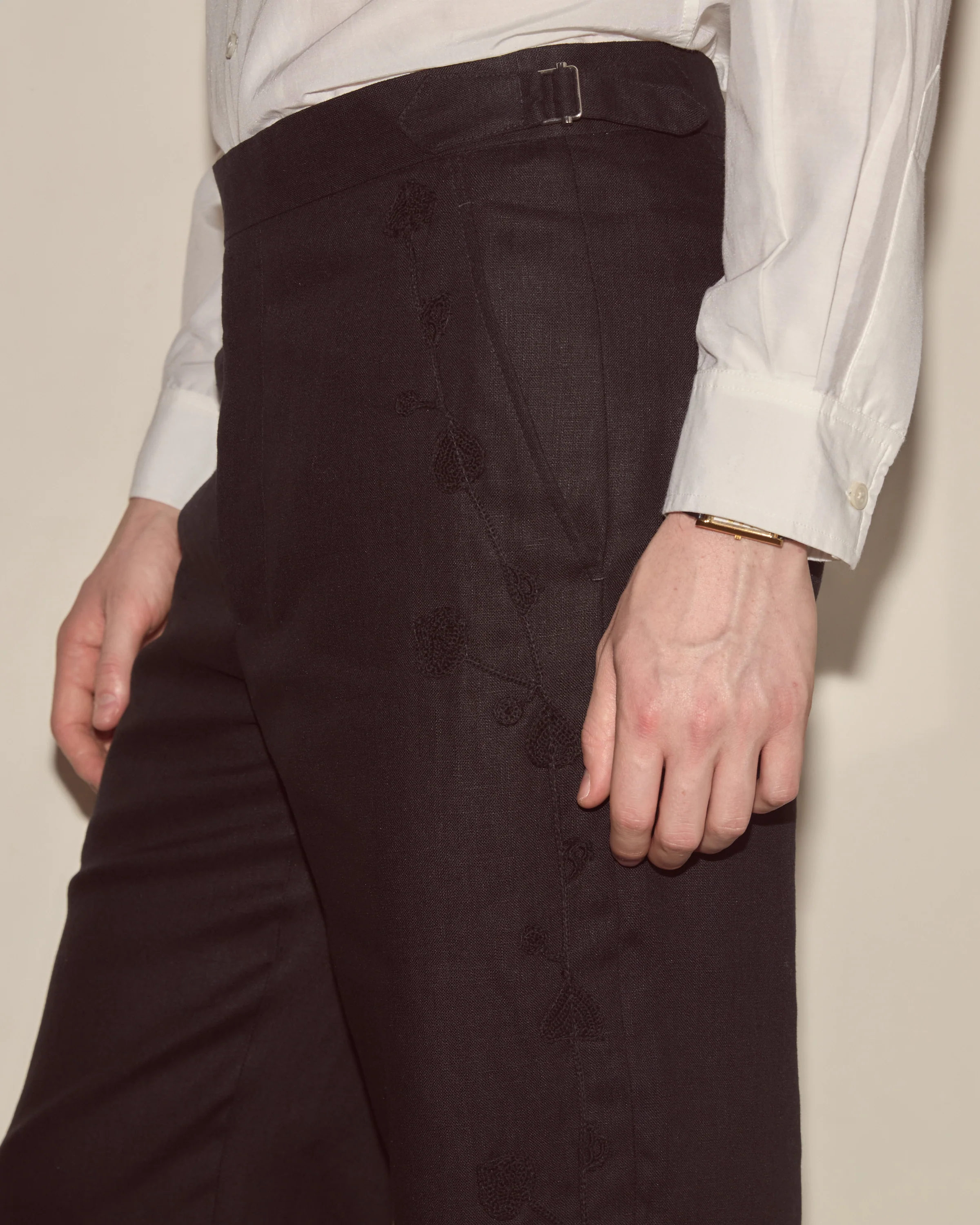 Snowdrop Linen Side-Buckle Trousers - Image 2