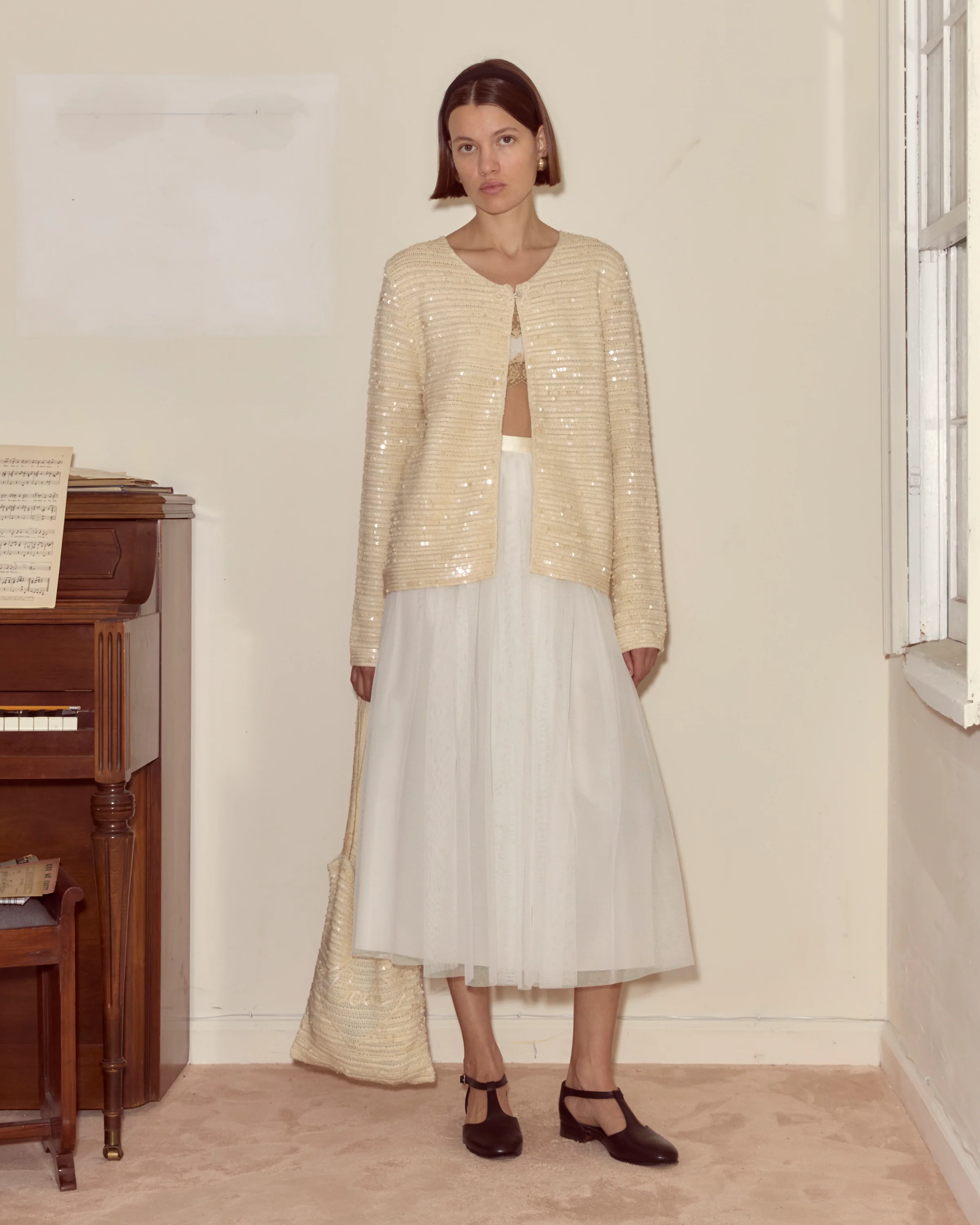Sequin Spotlight Swing Cardigan - Ivory