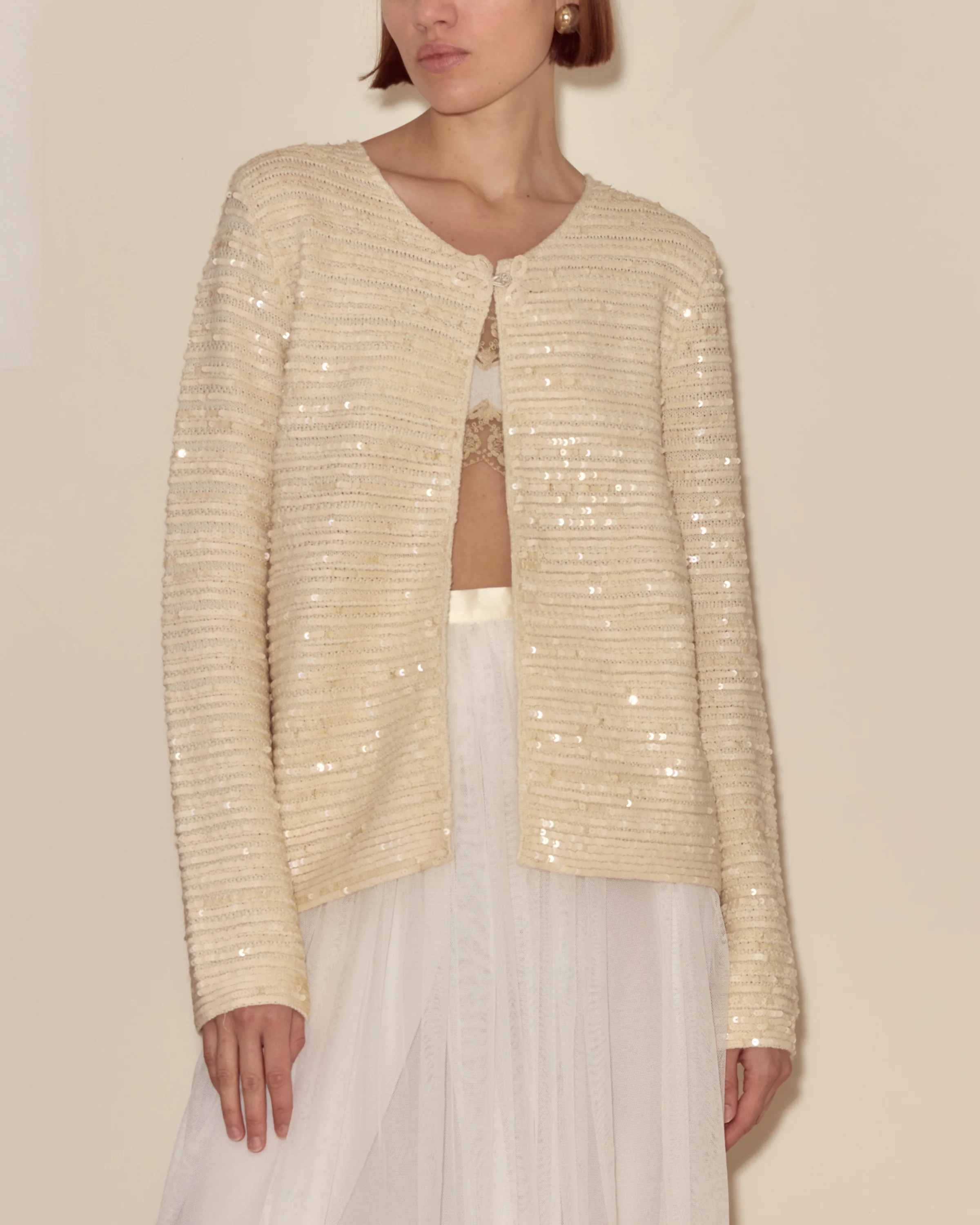 Sequin Spotlight Swing Cardigan - Ivory - Image 2