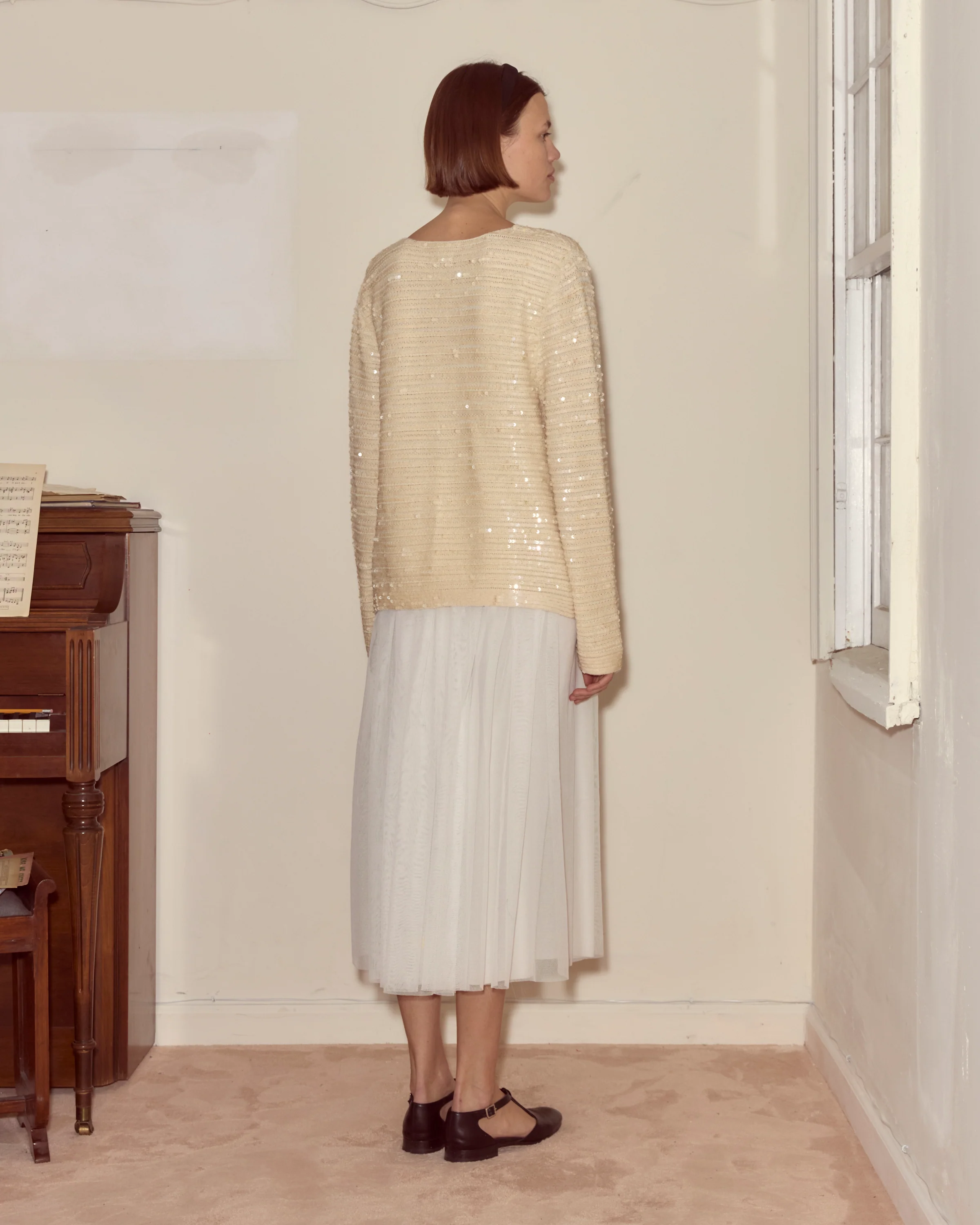 Sequin Spotlight Swing Cardigan - Ivory - Image 3