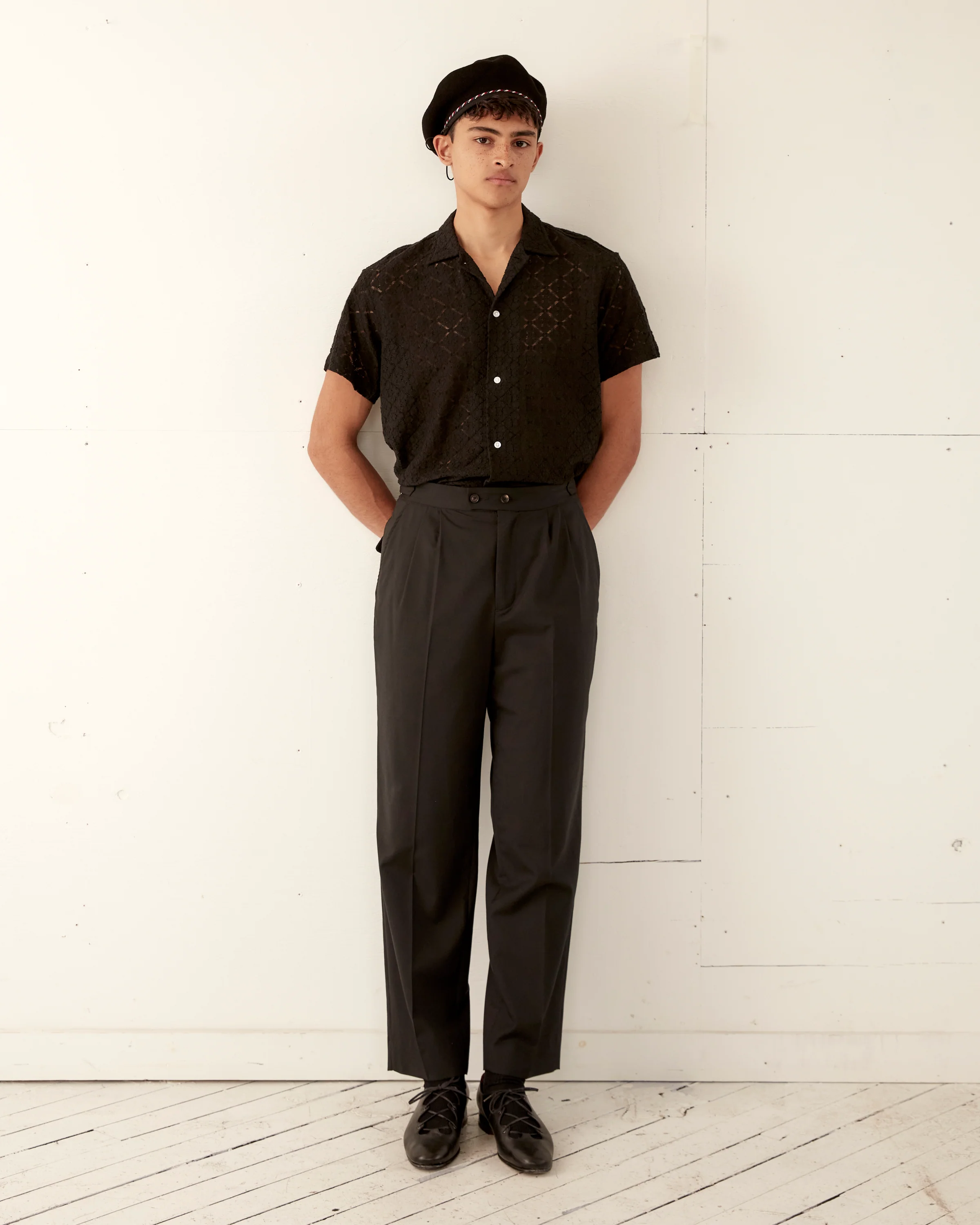 Tile Lace Short Sleeve Shirt - Black