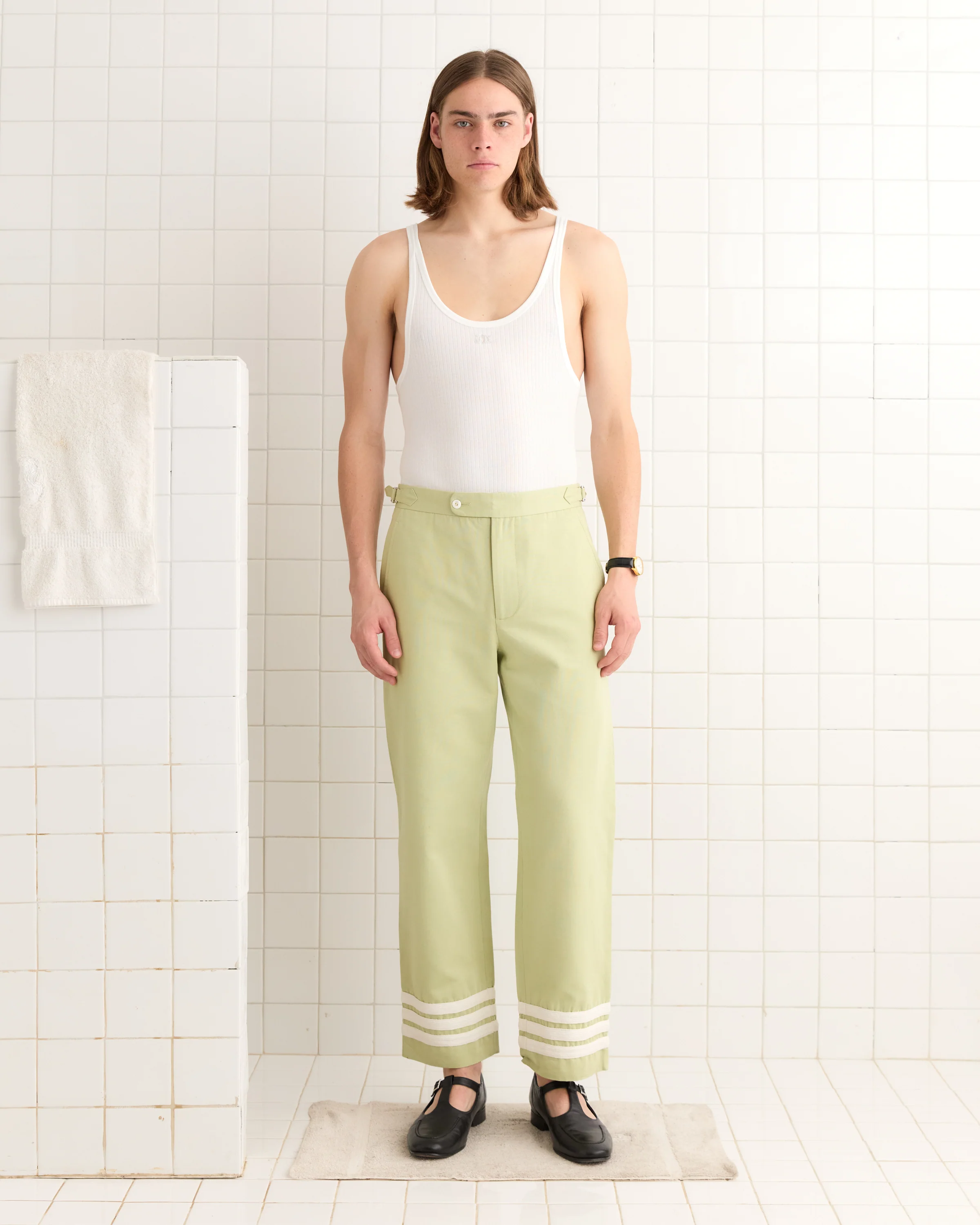 Tri-Stripe Trousers - Green/Cream - Image 2