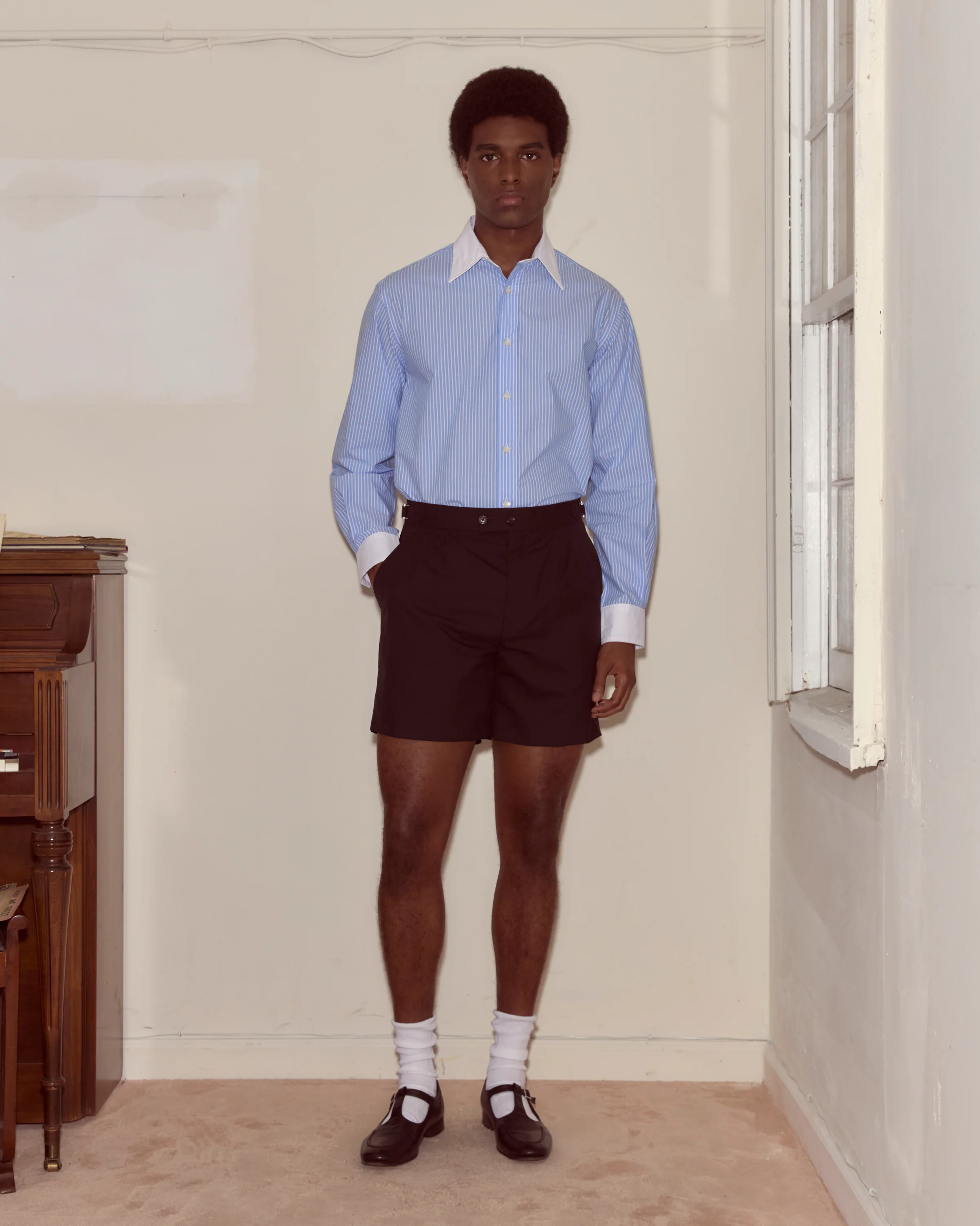 Tropical Wool Double Button Shorts