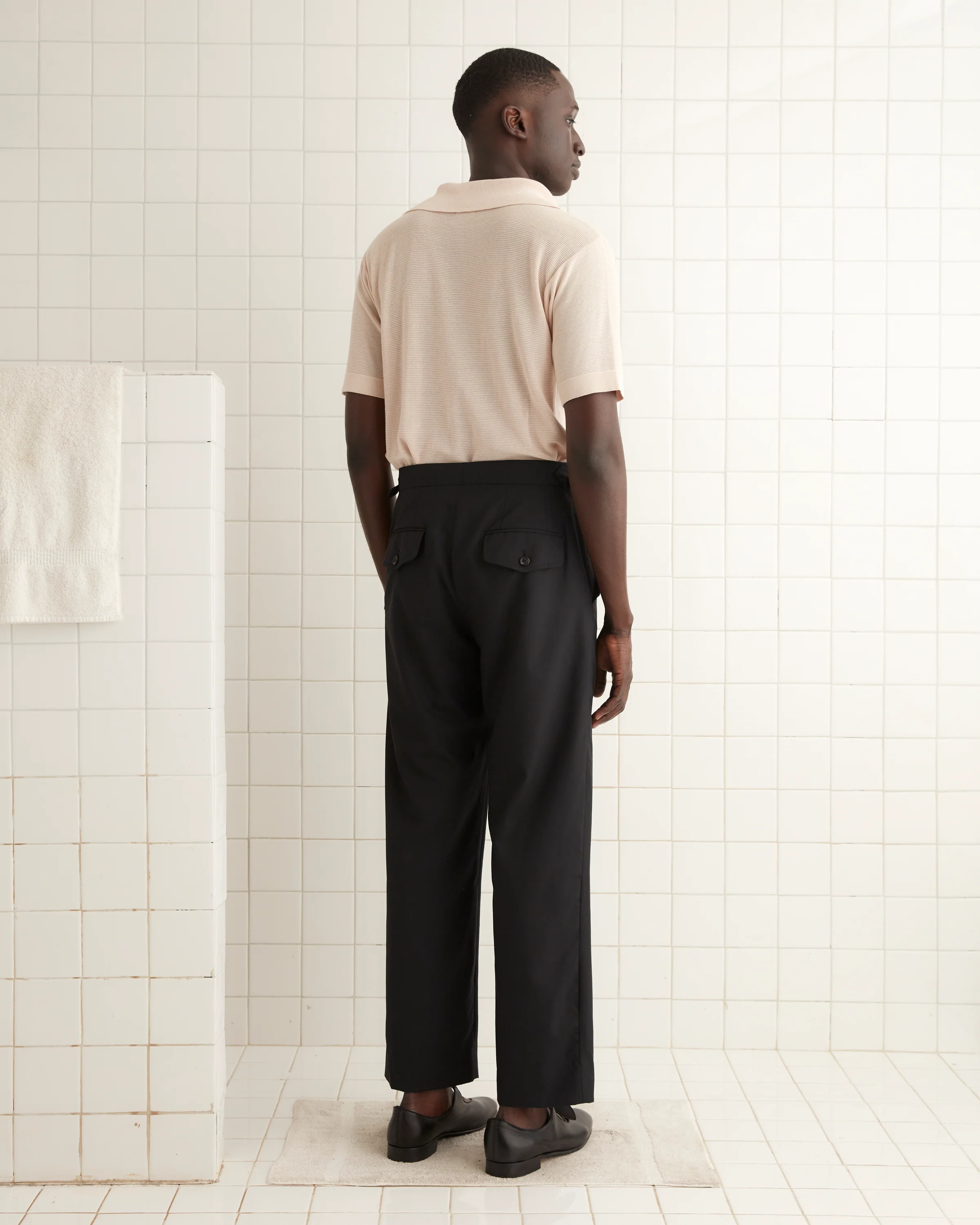 Tropical Wool Side-Buckle Trousers - Black - Image 4