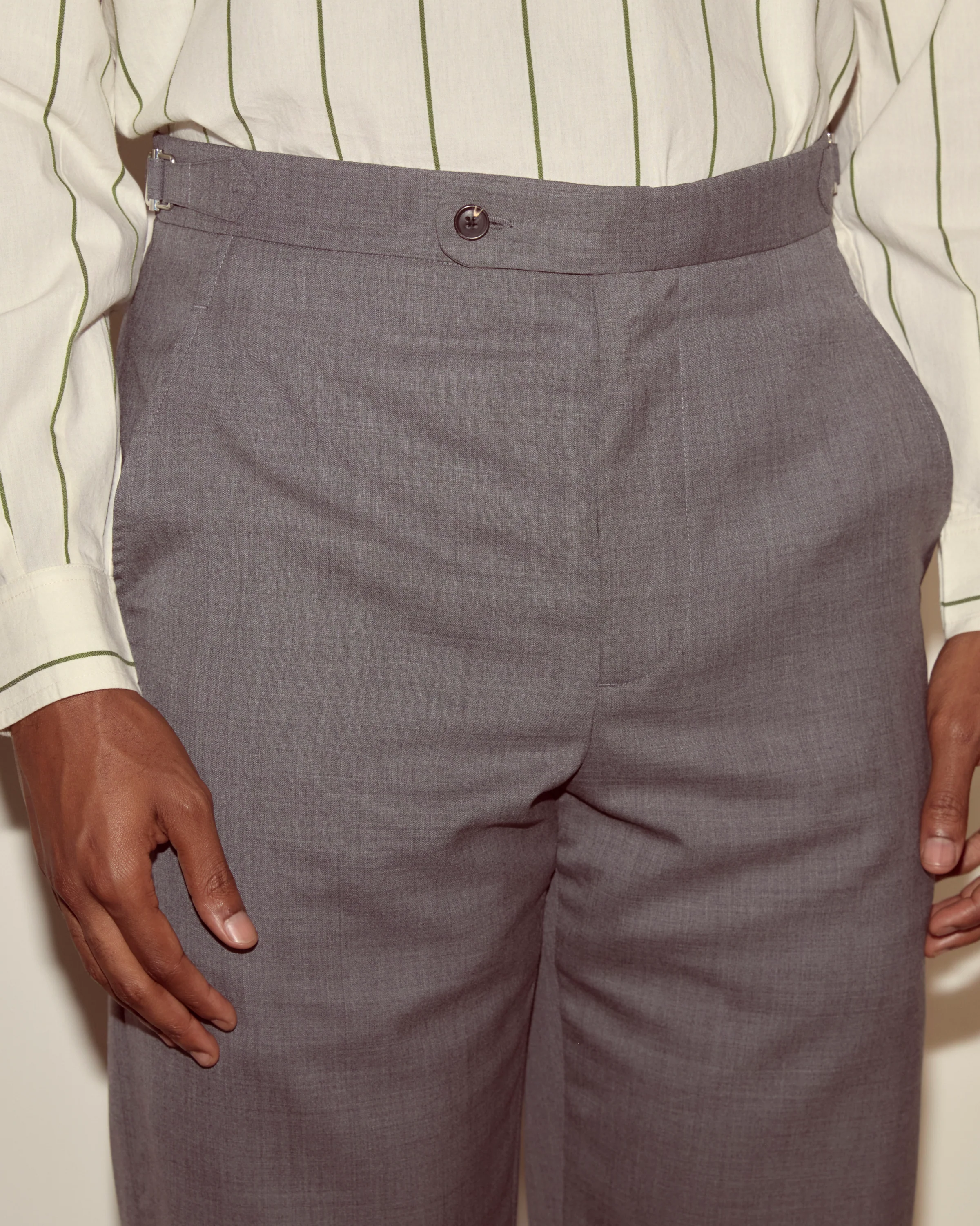 Tropical Wool Side-Buckle Trousers - Grey - Image 2