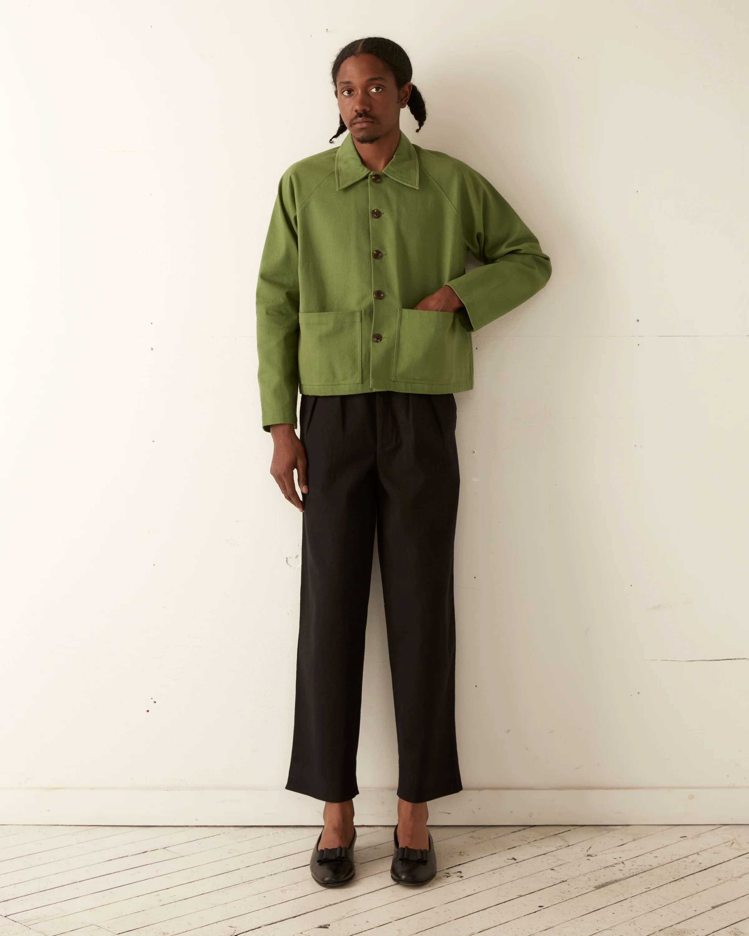 Twill Cropped Car Jacket - Ivy - Image 2