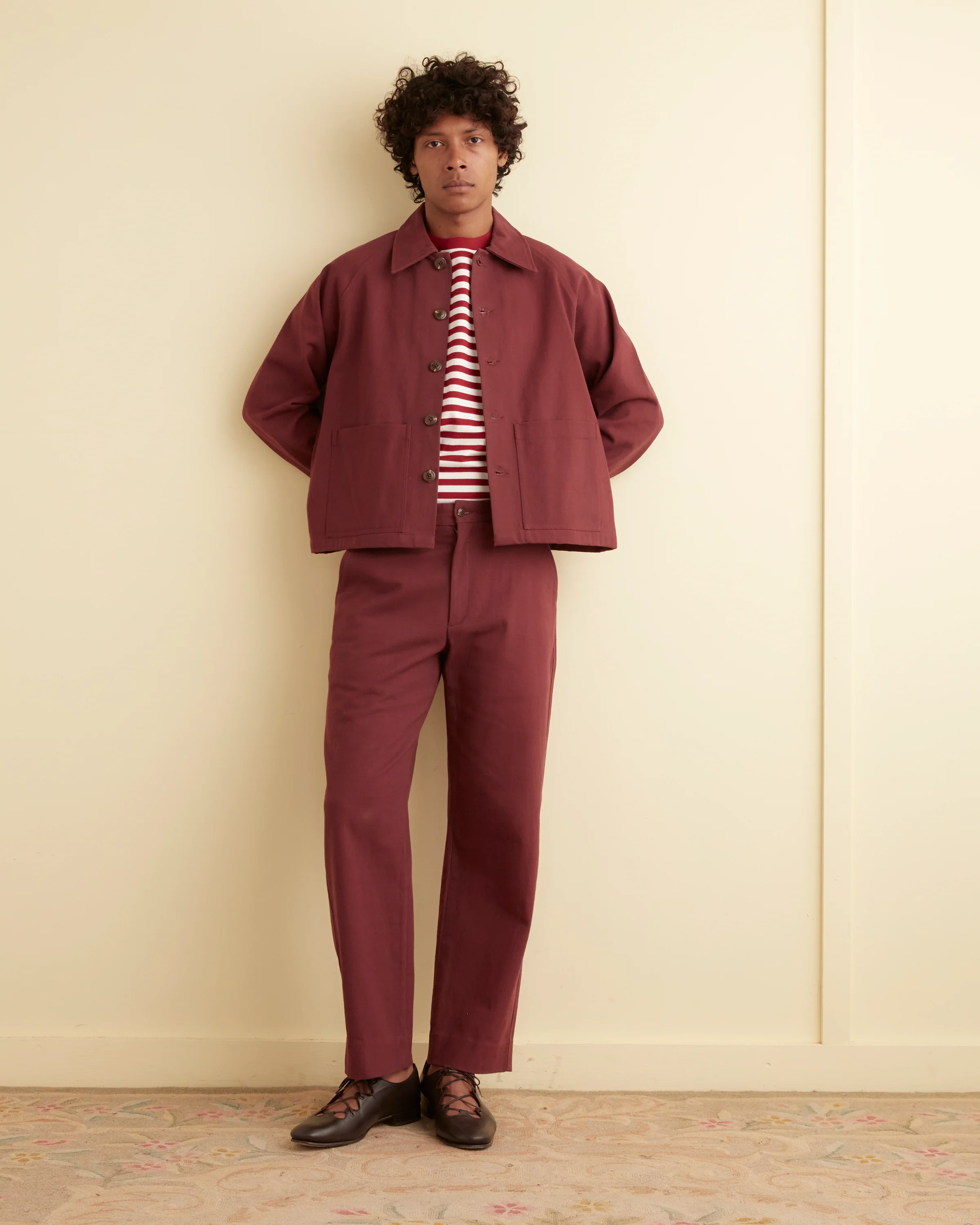 Twill Cropped Car Jacket - Merlot
