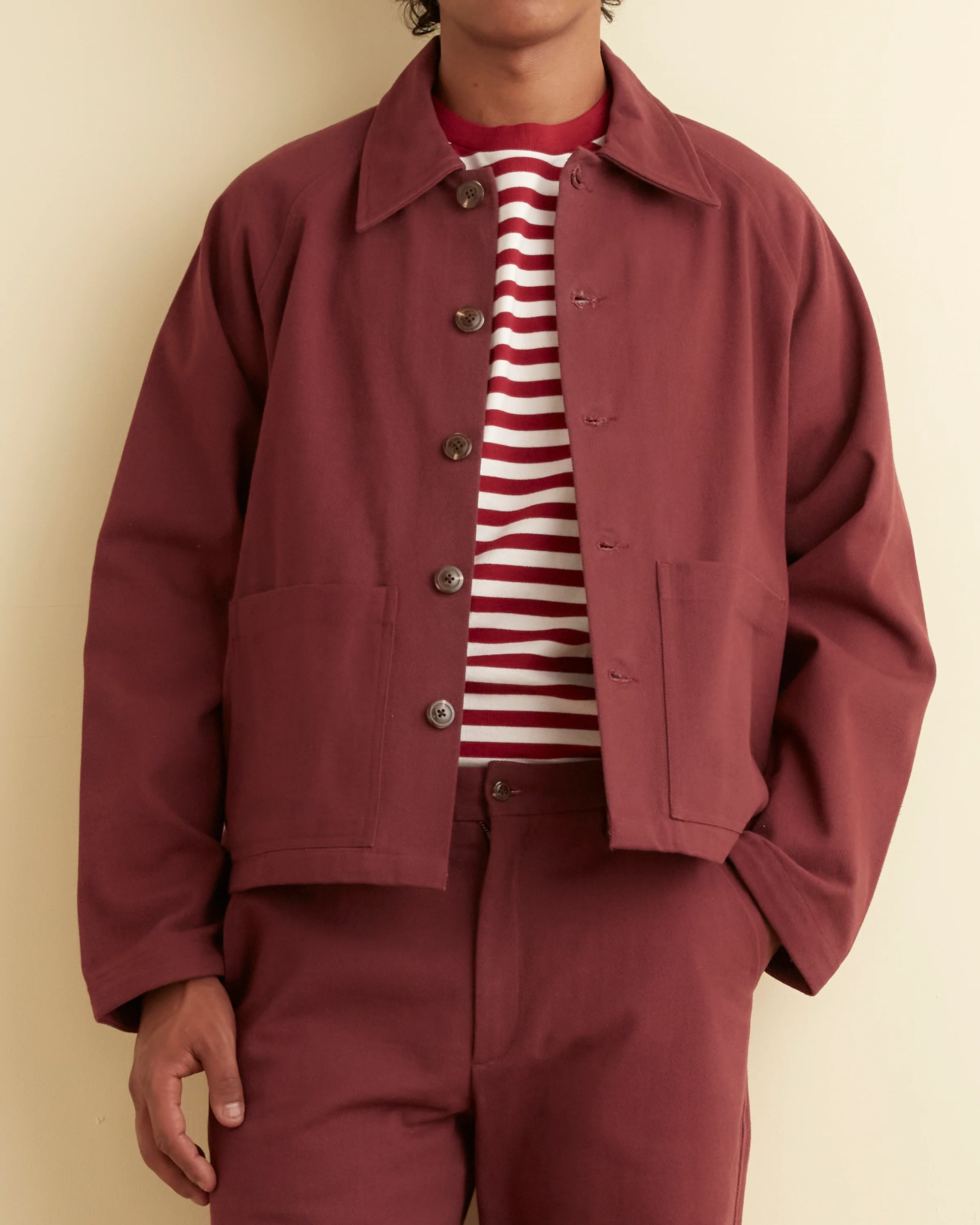 Twill Cropped Car Jacket - Merlot - Image 2