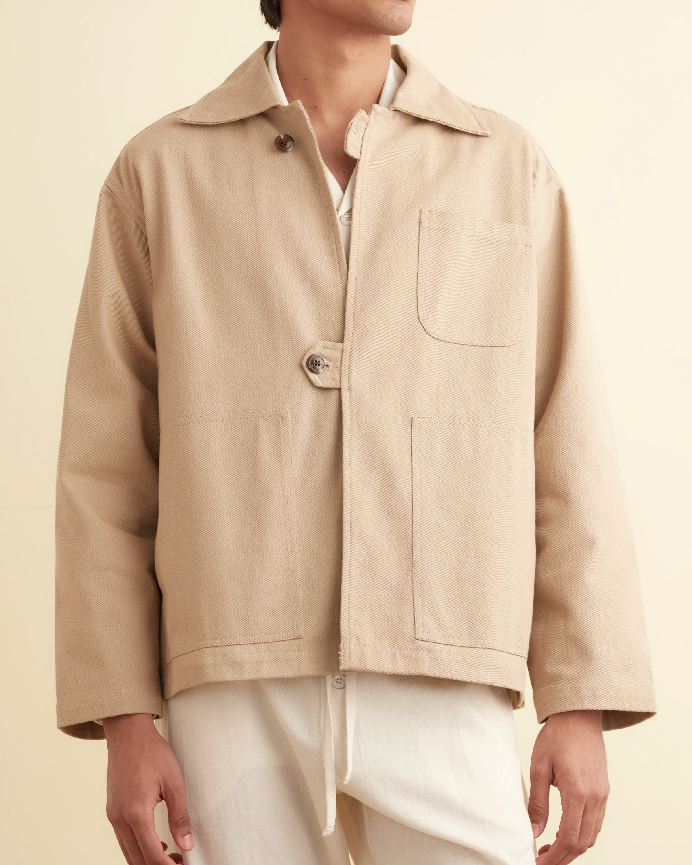 Twill Front Tab Jacket - Khaki - Image 2