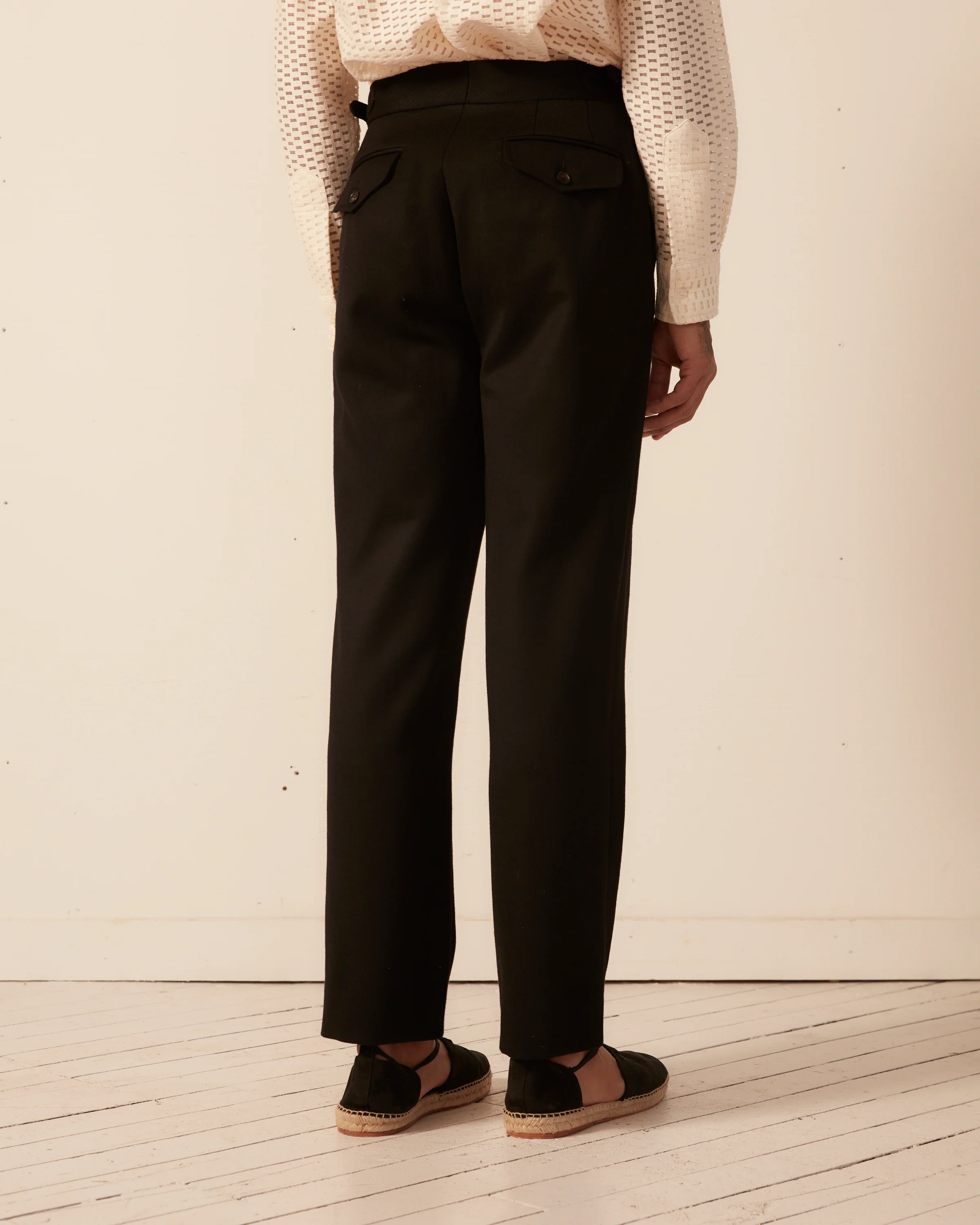 Twill Side-Buckle Trousers - Black - Image 5