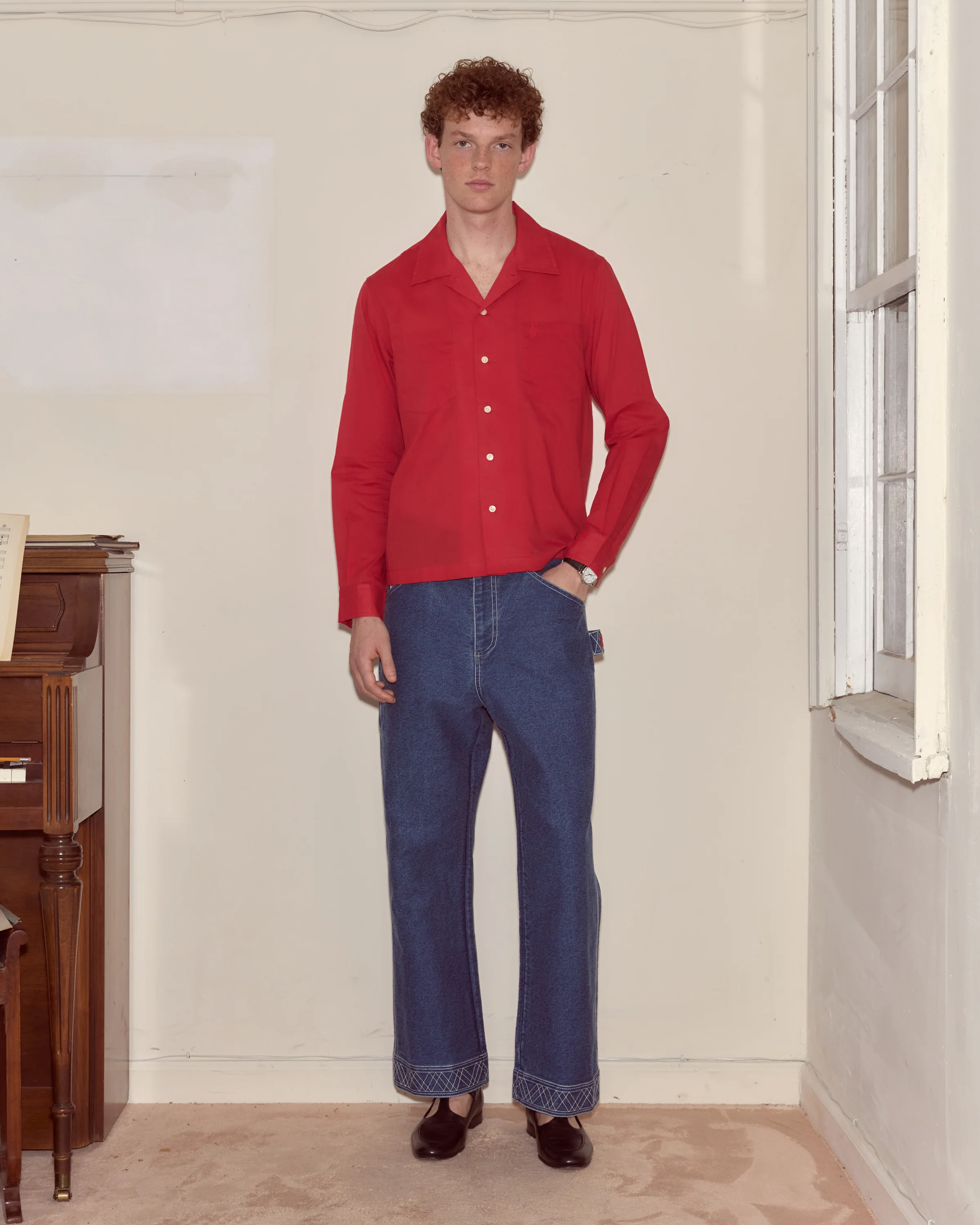 Voile Long Sleeve Shirt - Red