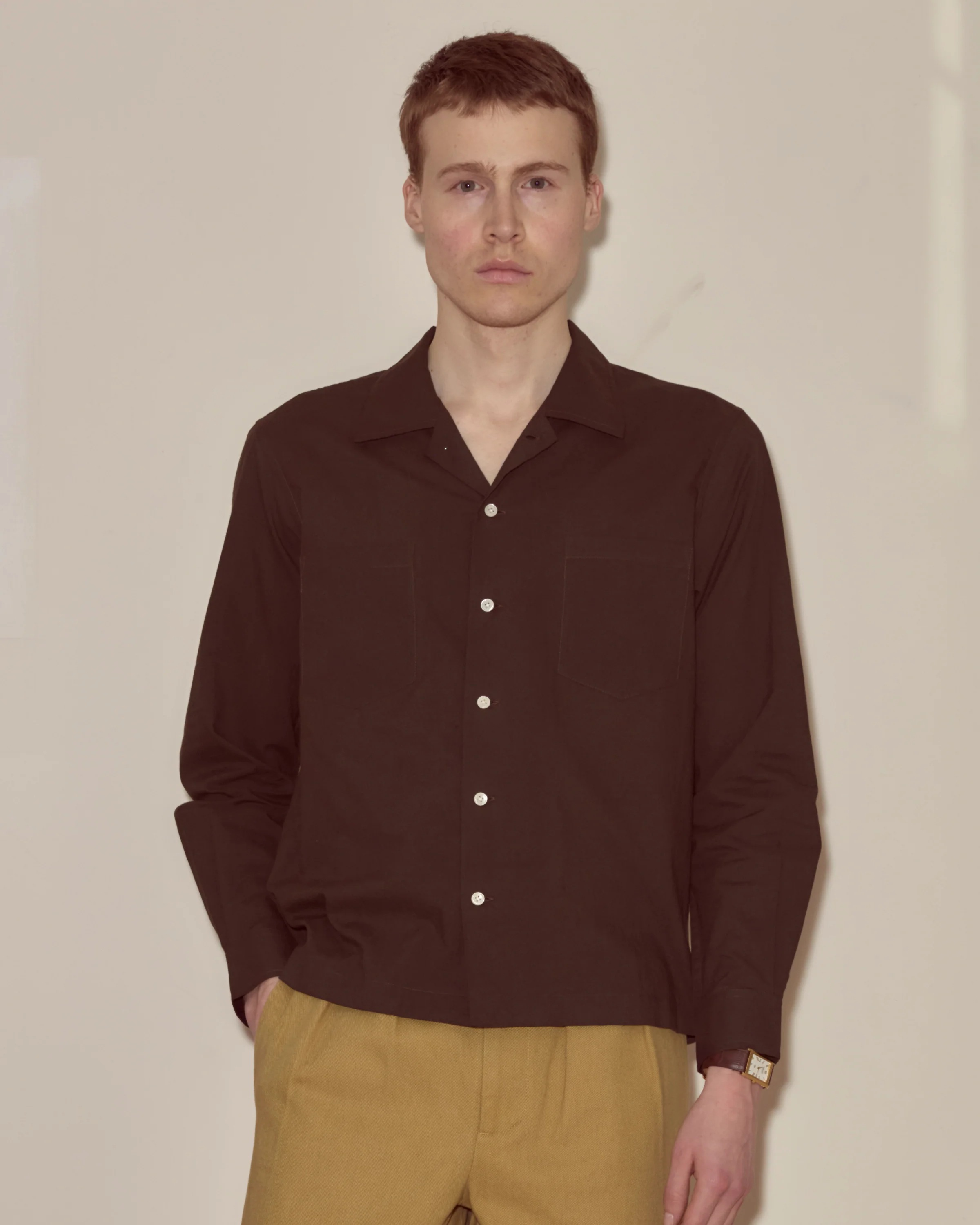 Voile Long Sleeve Shirt - Brown