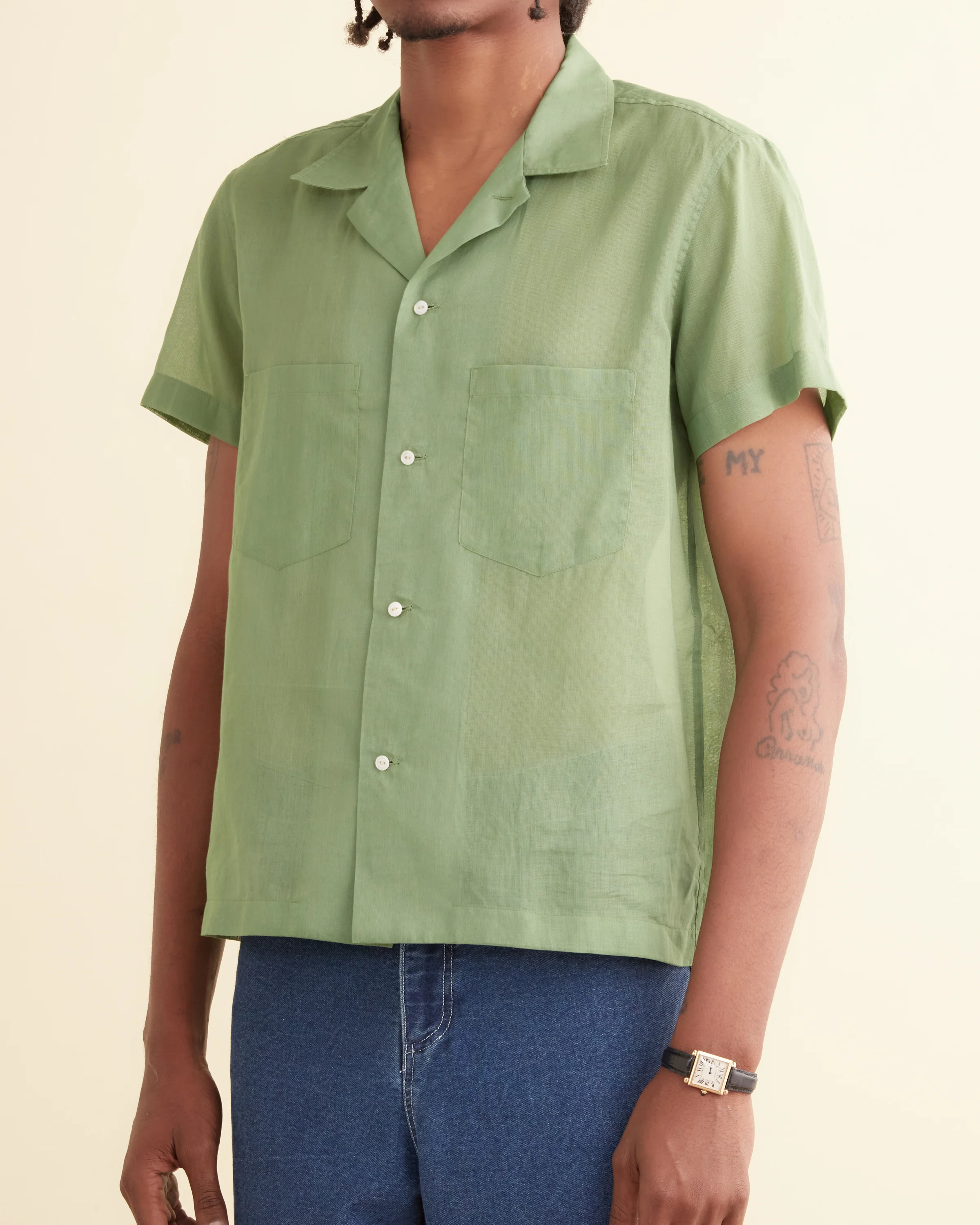 Voile Short Sleeve Shirt - Green - Image 2