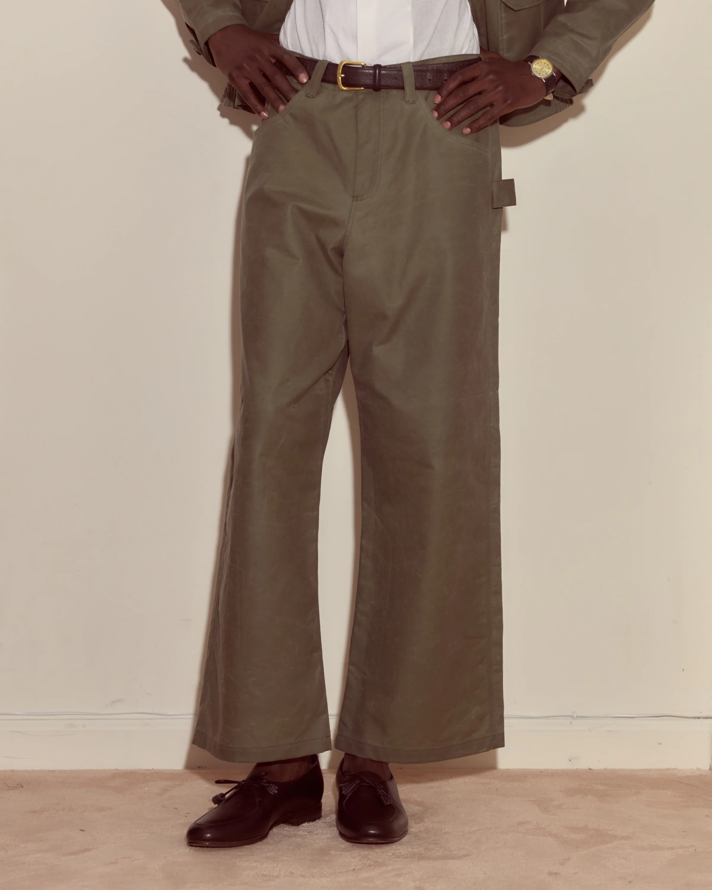 Waxed Cotton Knolly Brook Trousers - Light Green - Image 2