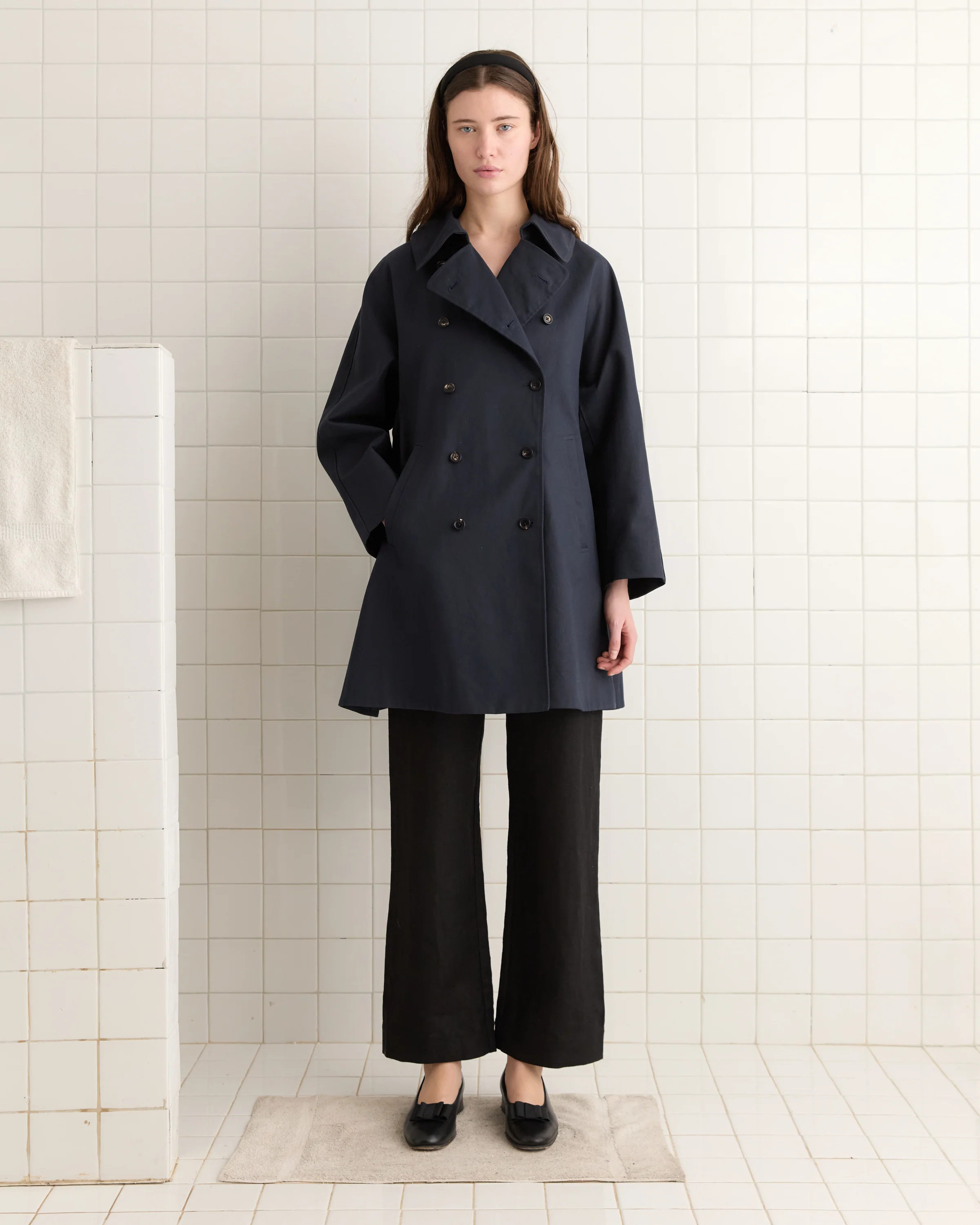 Waxed Herringbone Peacoat