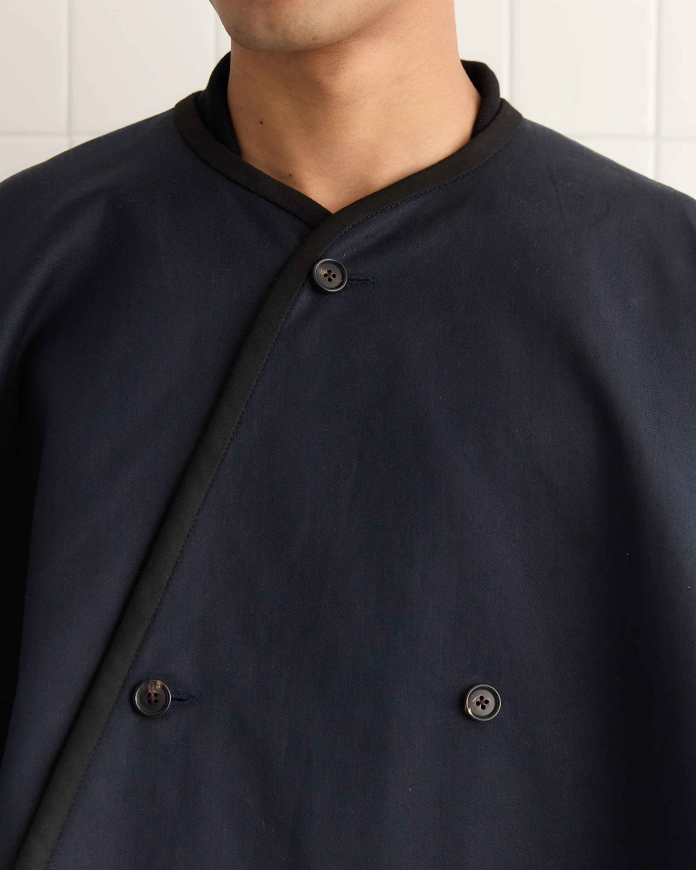 Waxed Herringbone Rain Cape - Navy - Image 2