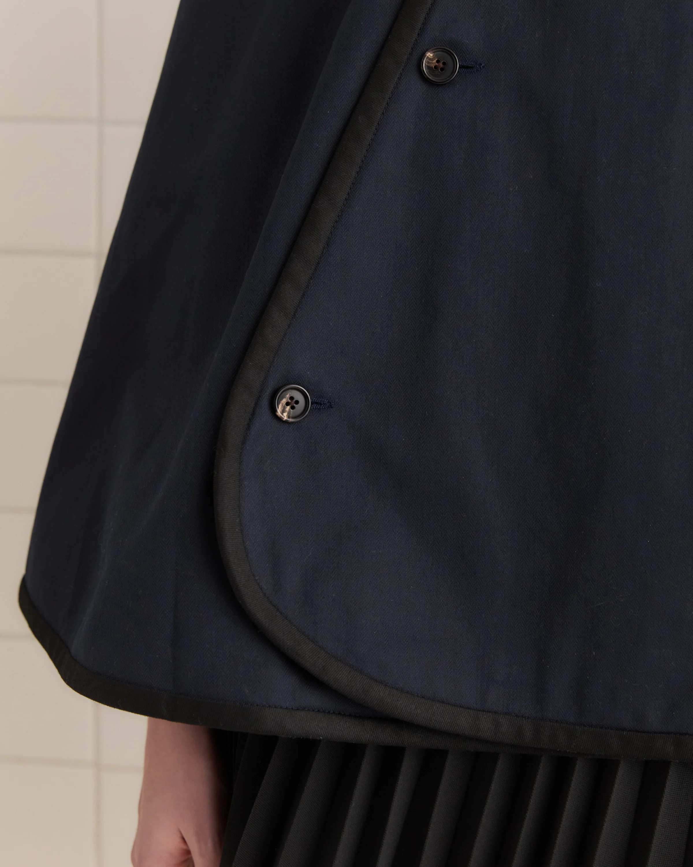 Waxed Herringbone Rain Cape - Navy - Image 3