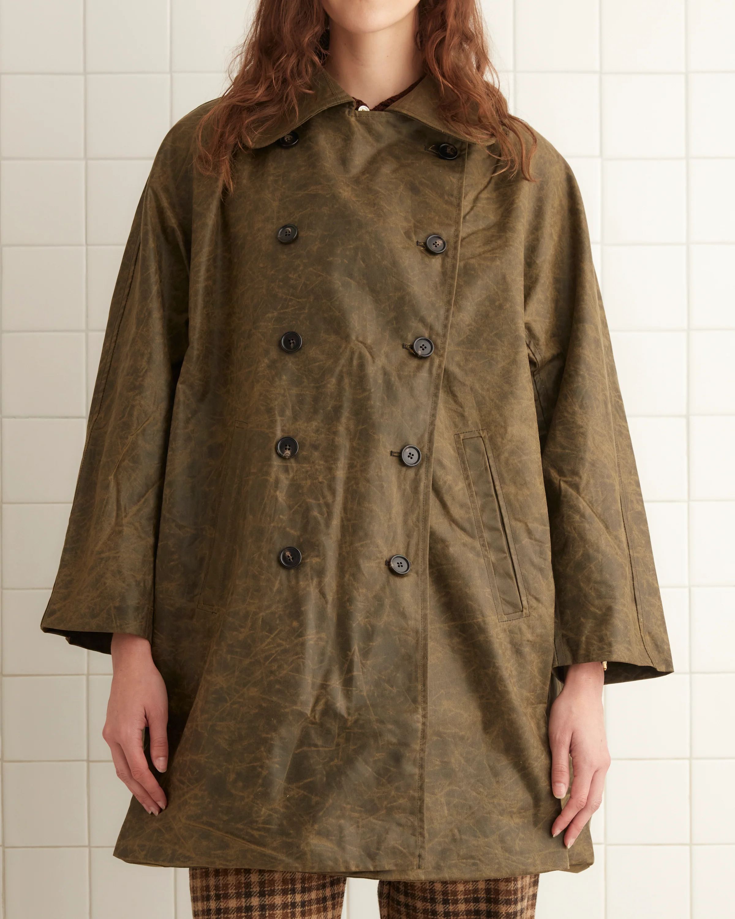Waxed Swing Peacoat - Brown - Image 2