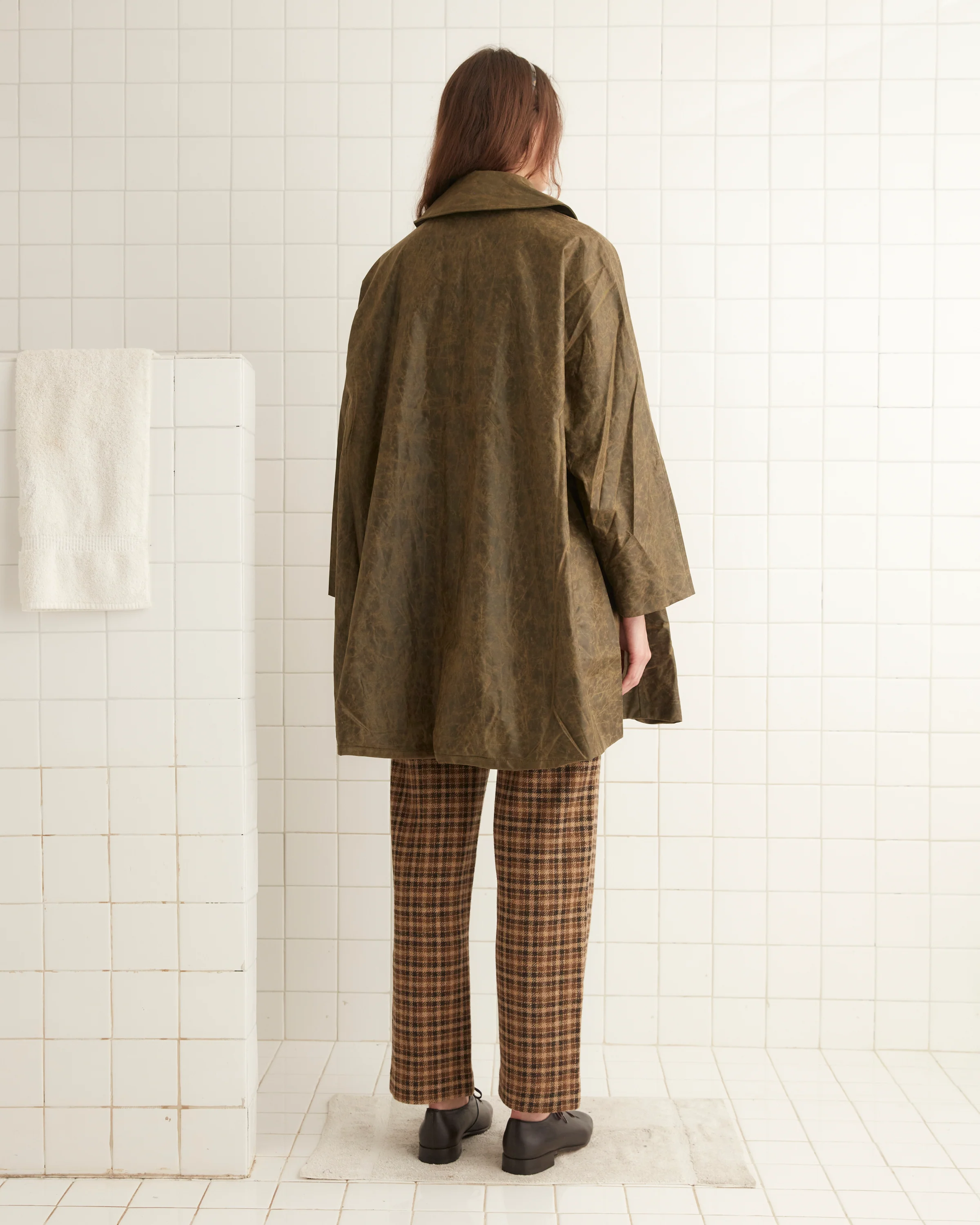 Waxed Swing Peacoat - Brown - Image 3