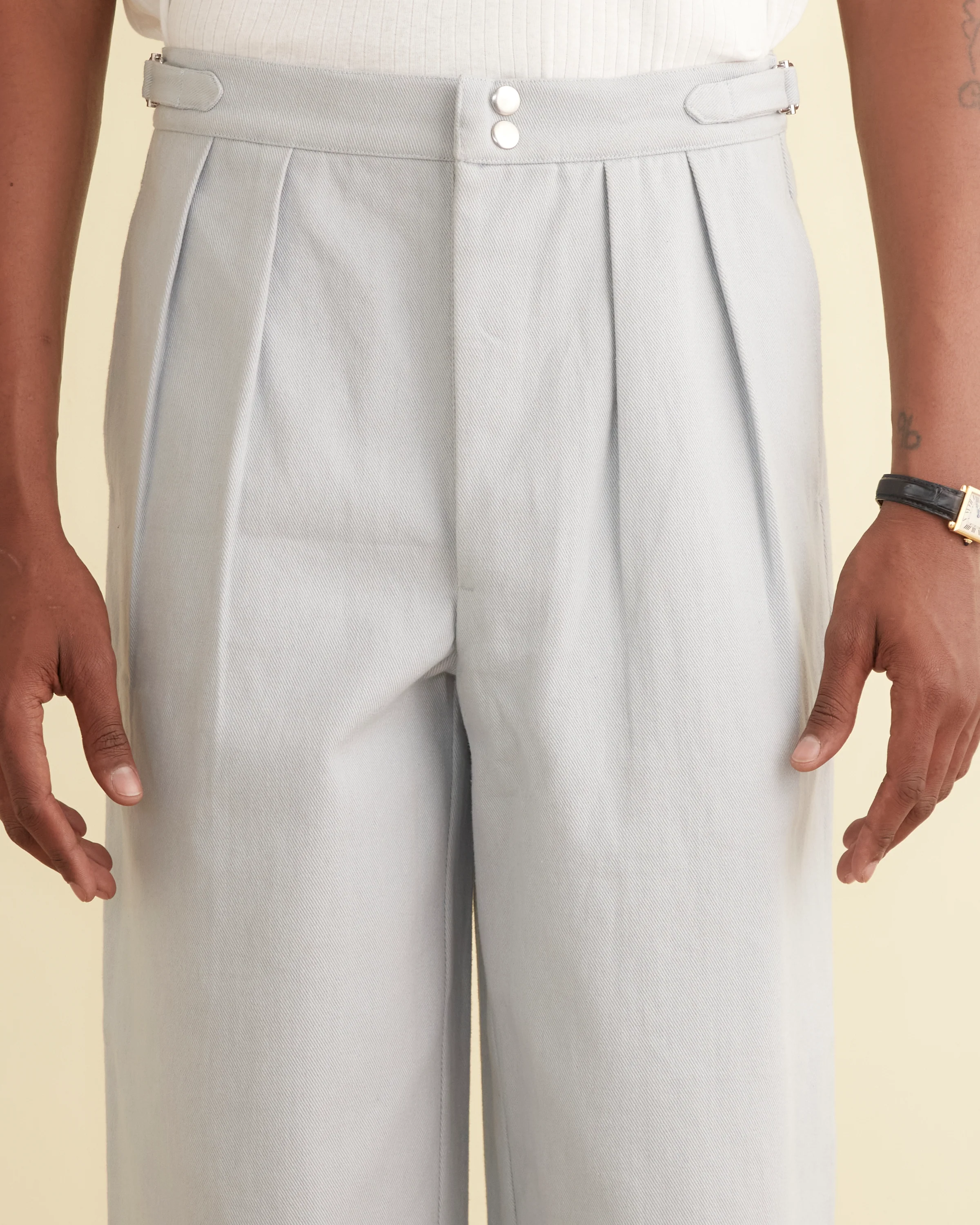Wide Leg Snap Trousers - Light Blue - Image 2