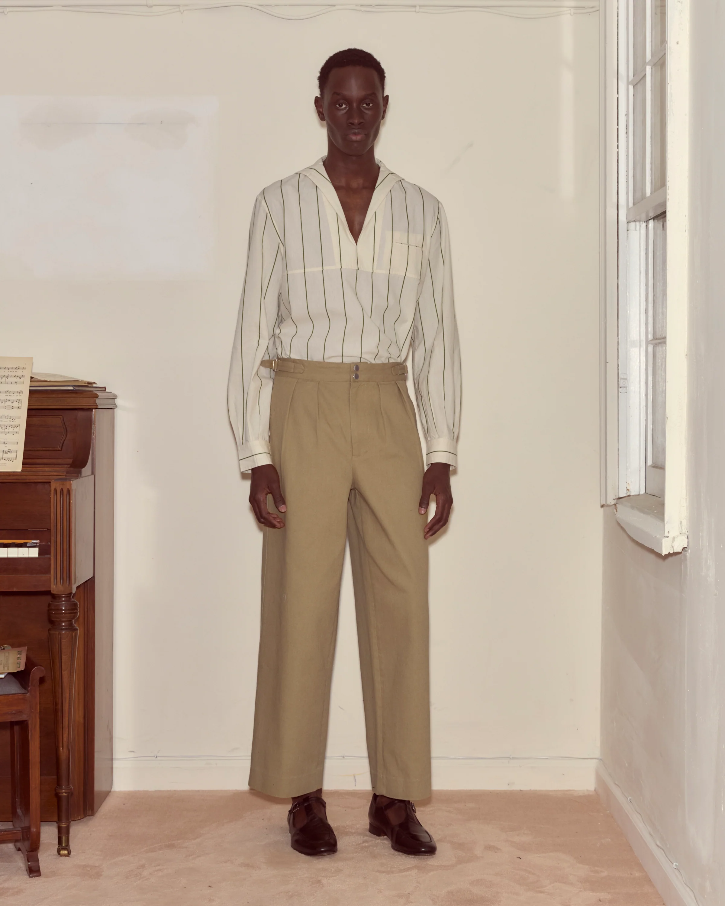 Wide Leg Snap Trousers - Khaki