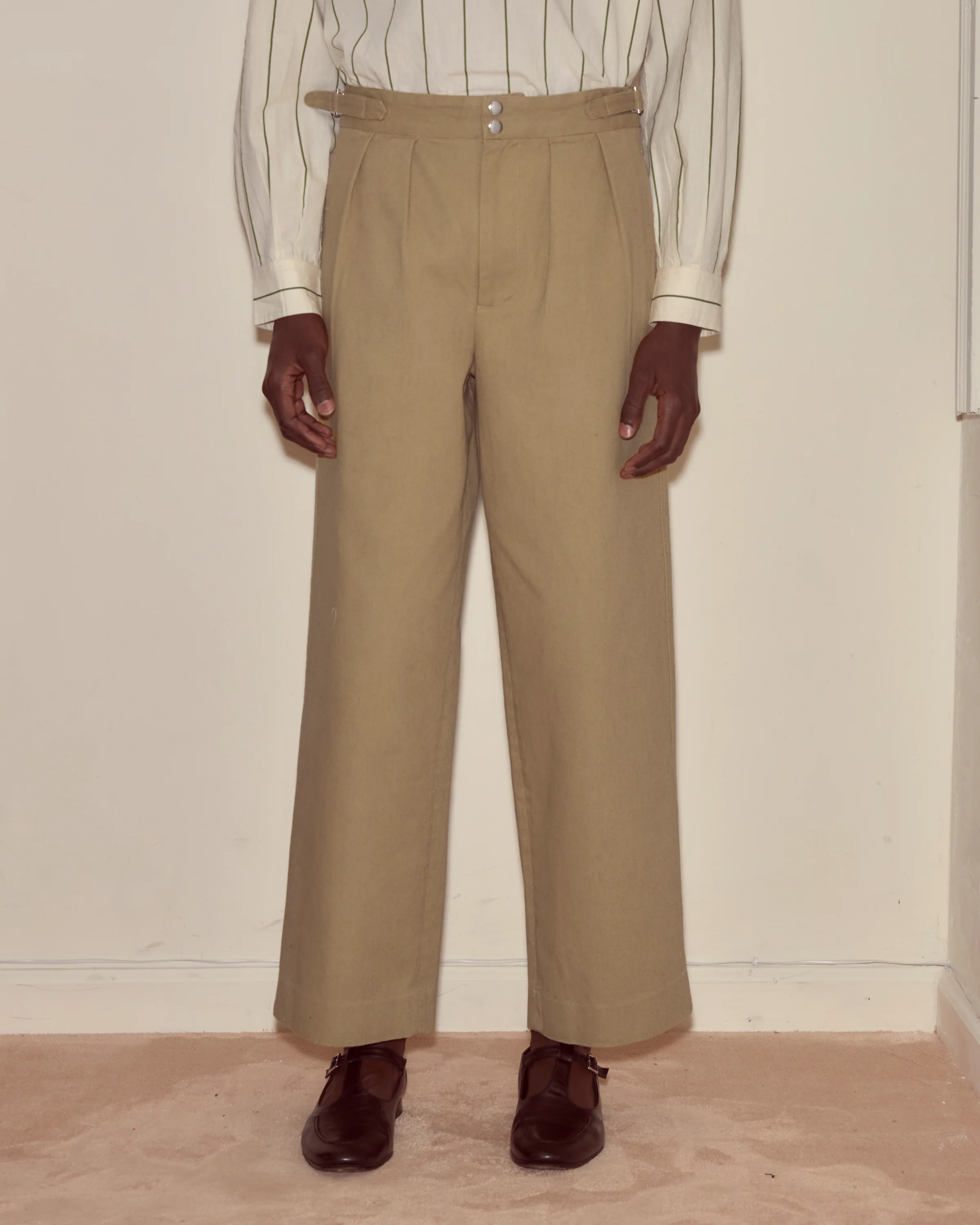 Wide Leg Snap Trousers - Khaki - Image 2