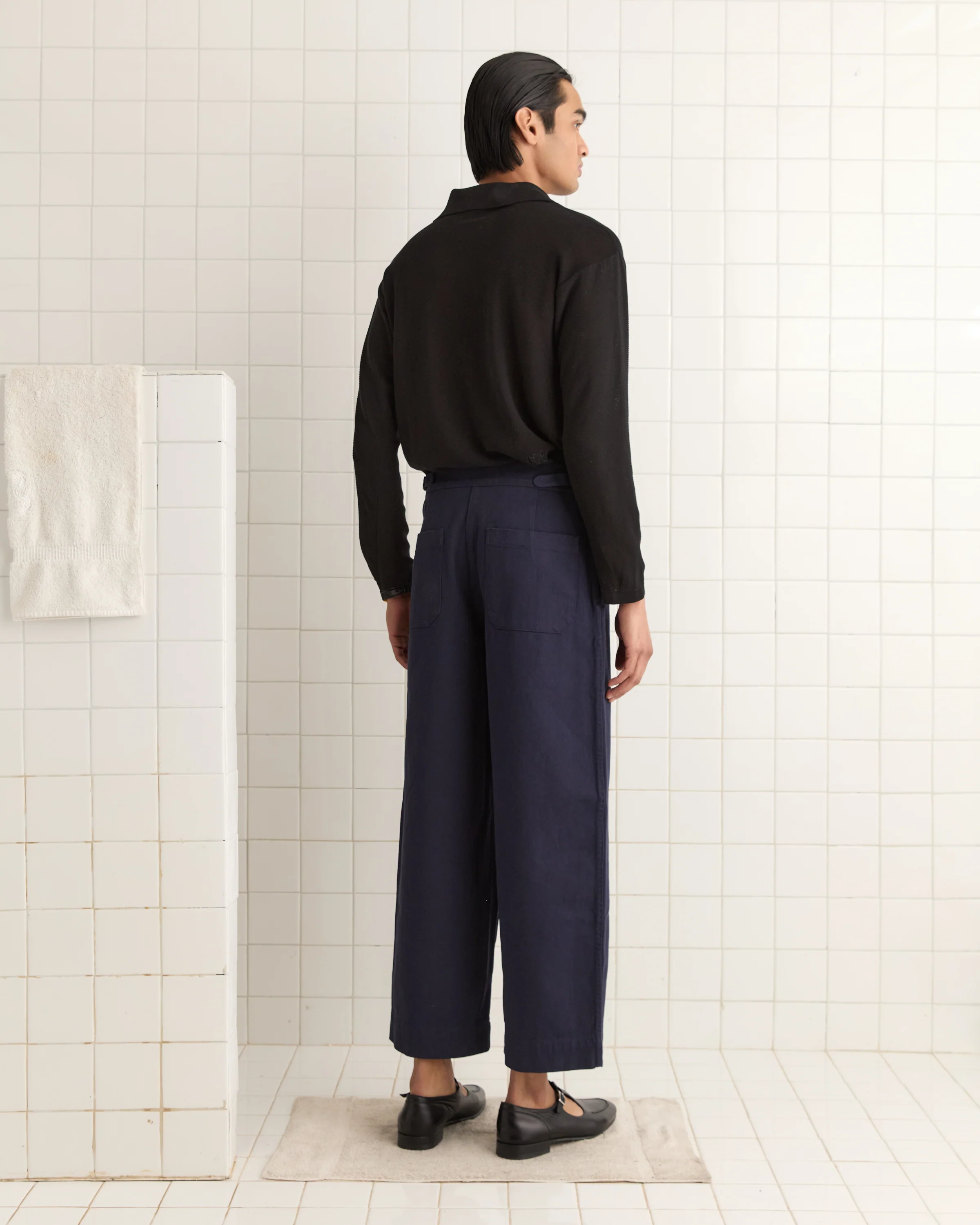Wide Leg Snap Trousers - Navy - Image 3