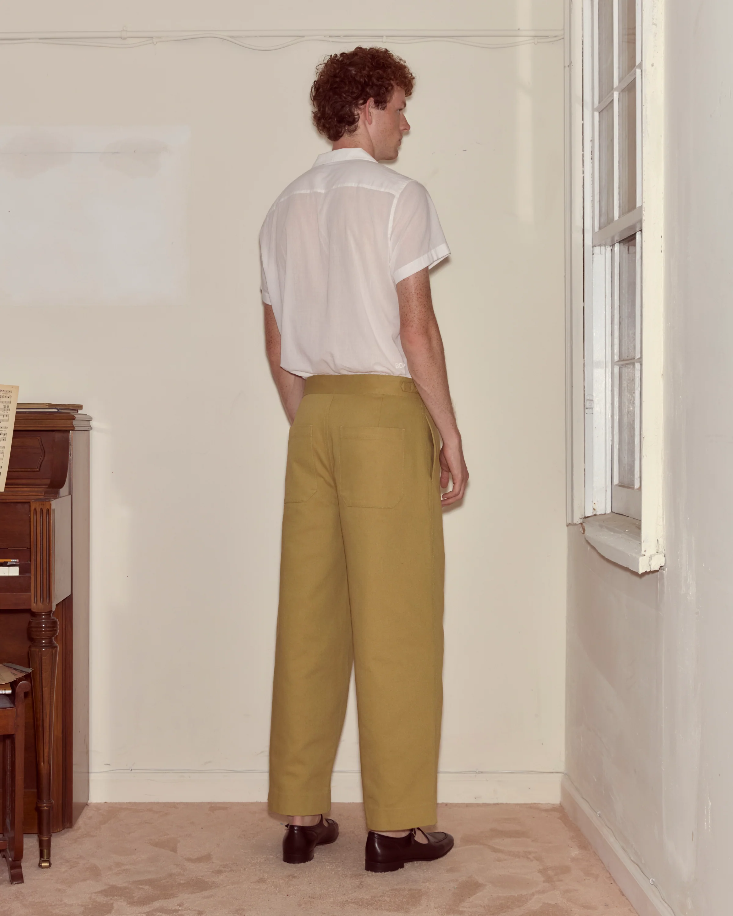 Wide Leg Snap Trousers - Ochre - Image 3