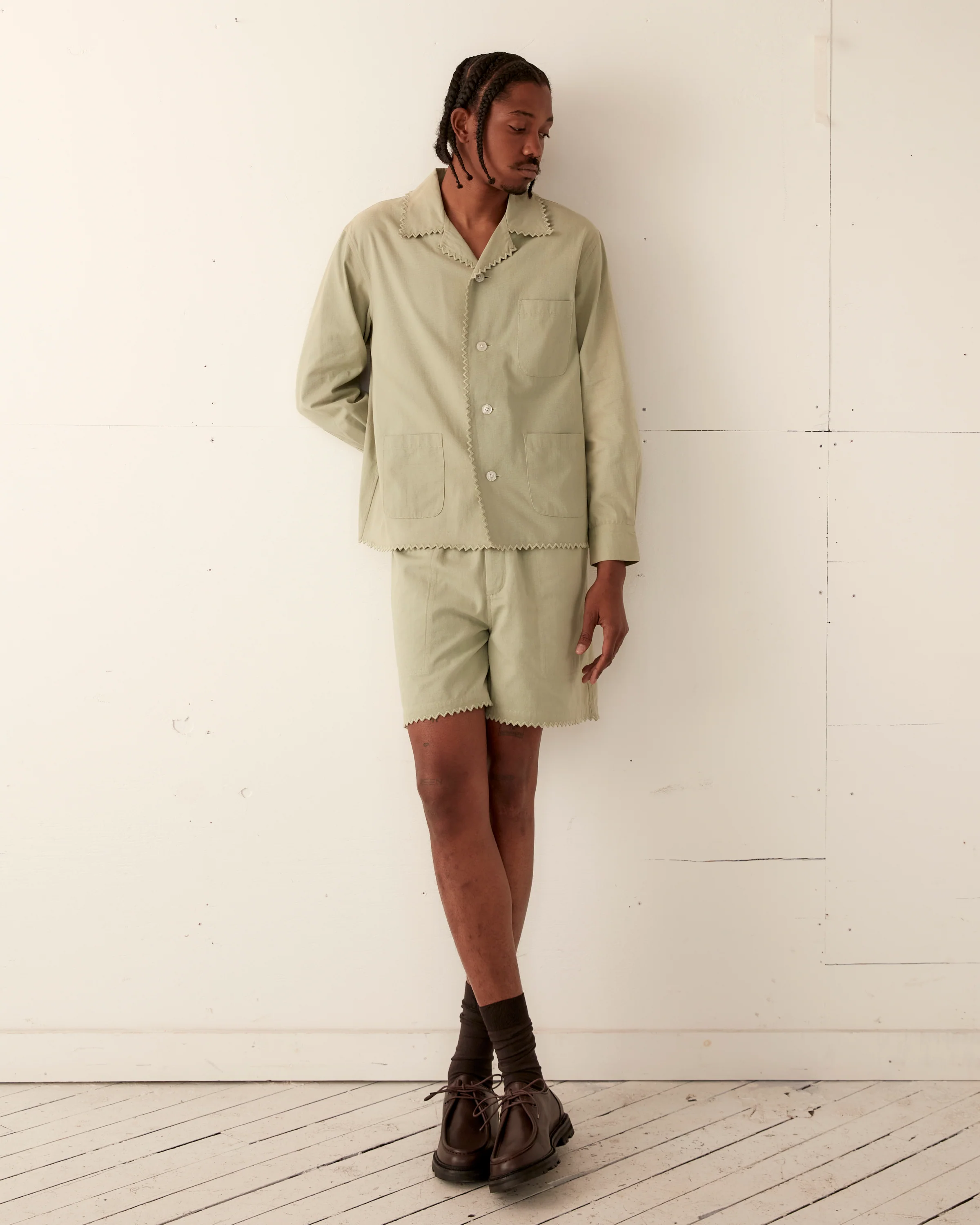 Zig-Zag Hem Long Sleeve Shirt - Mint - Image 4